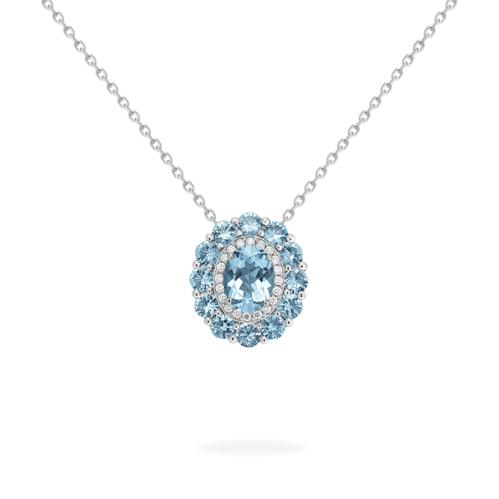 Garrard 1735 jewellery colelction Double Colour Cluster Aquamarine Pendant In Platinum with Diamonds JP17PT16