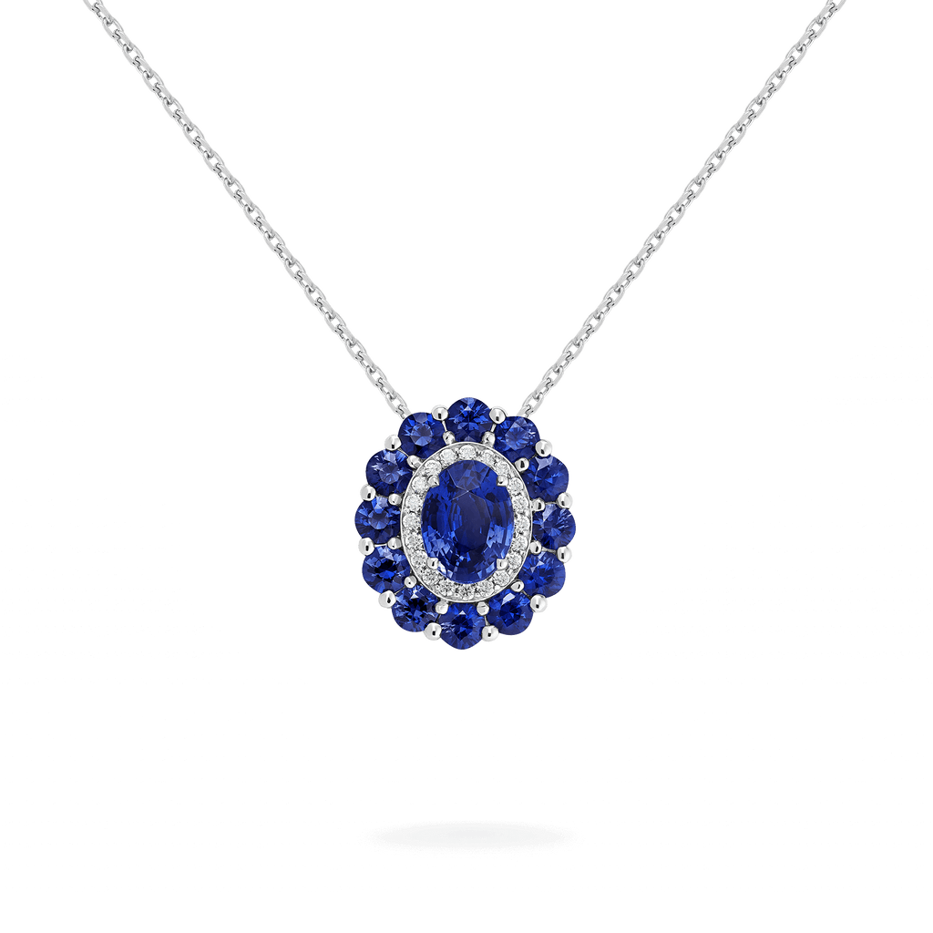 Garrard 1735 jewellery colelction Double Colour Cluster Sapphire Pendant In Platinum with Diamonds JP17PT15