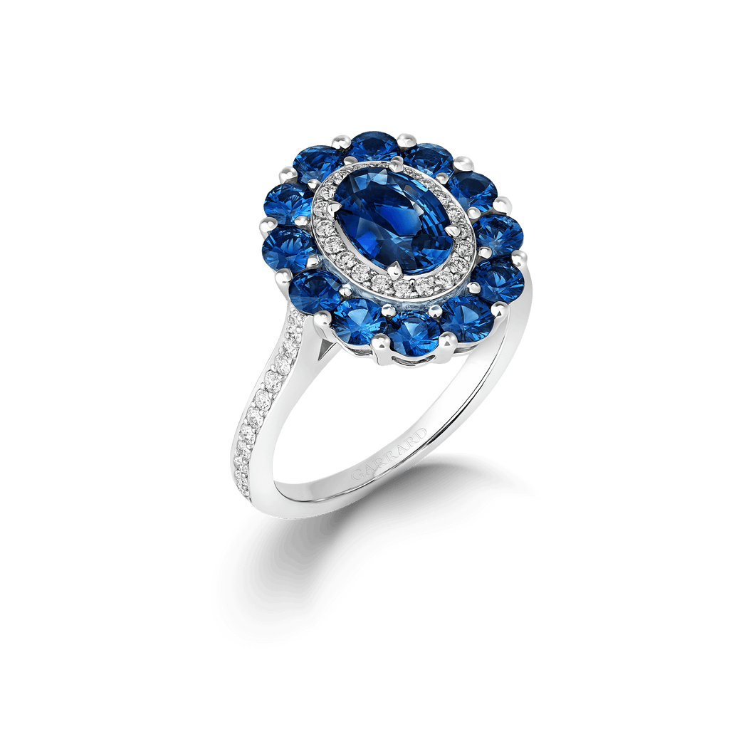 Garrard 1735 jewellery colelction Double Colour Cluster Sapphire Ring In Platinum with Diamonds JR17PT19