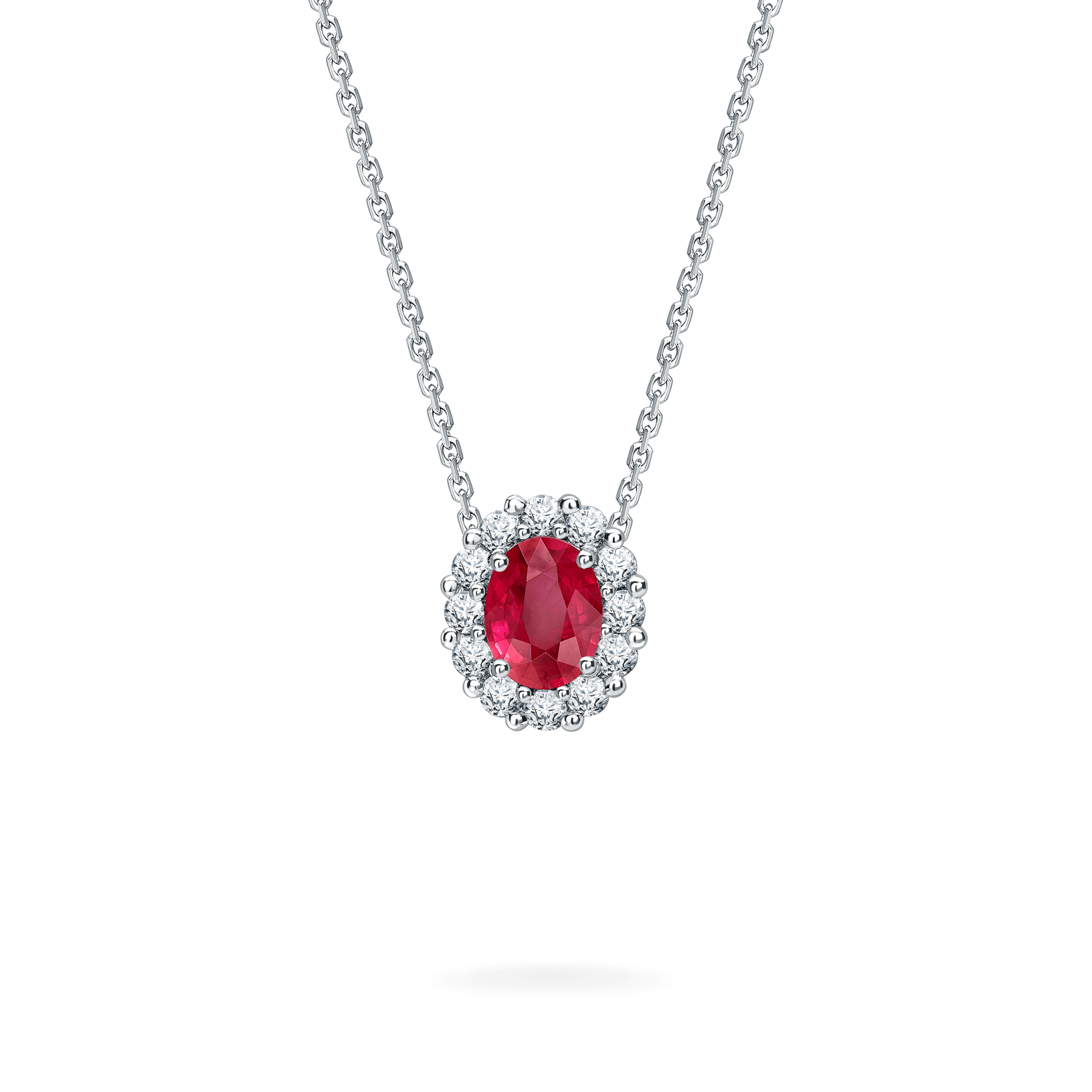 Garrard 1735 jewellery collection Ruby Oval Pendant in Platinum with Diamonds JP17PT02 Hero View