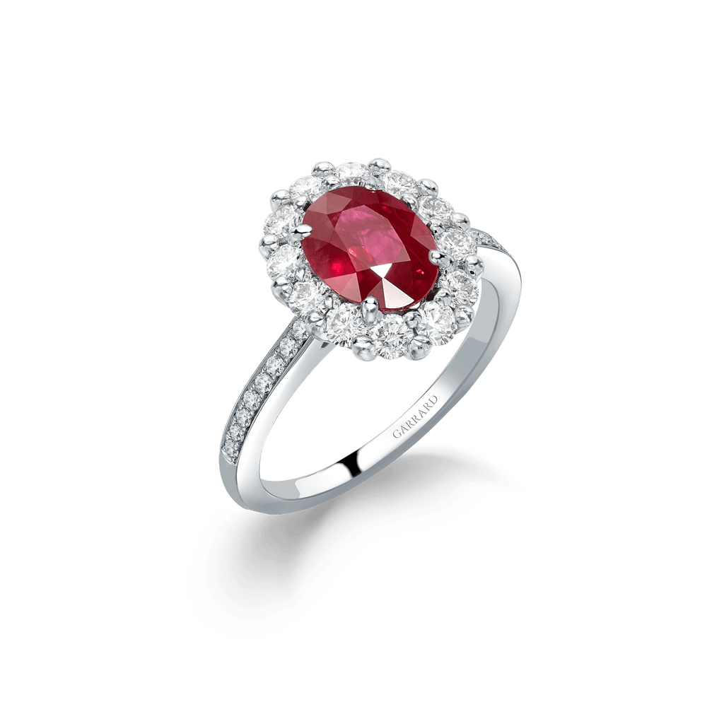 Garrard 1735 jewellery collection Ruby Ring in platinium with Diamonds JR17PT02 Hero View