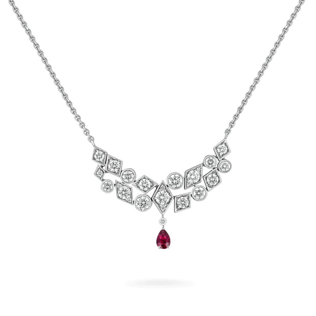 Garrard Albemarle Abstract jewellery Collection transformable diamond necklace in 18ct white gold ruby drop 2017419 2017499 Hero