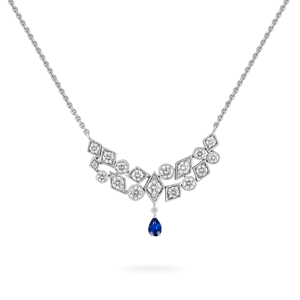 Garrard Albemarle Abstract jewellery Collection transformable diamond necklace in 18ct white gold sapphire drop 2017419 2017500 Hero