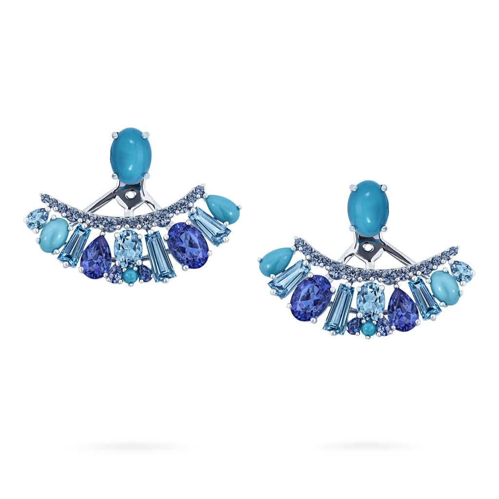 Garrard Blaze Collection 18ct white gold ear jackets with blue sapphires tanzanites aquamarines blue topaz and turquoise 2017657 1