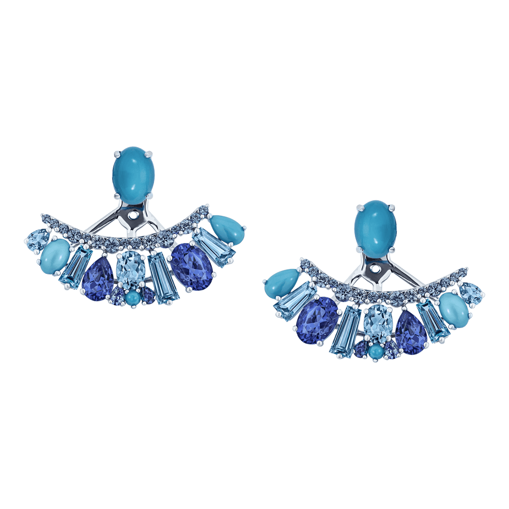 Garrard Blaze Collection 18ct white gold ear jackets with blue sapphires tanzanites aquamarines blue topaz and turquoise 2017657 2