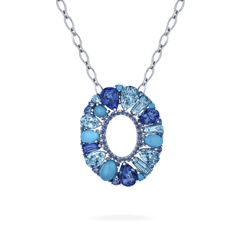 Garrard Blaze Collection 18ct white gold pendant with blue sapphires tanzanites aquamarines blue topaz and turquoise 2017649