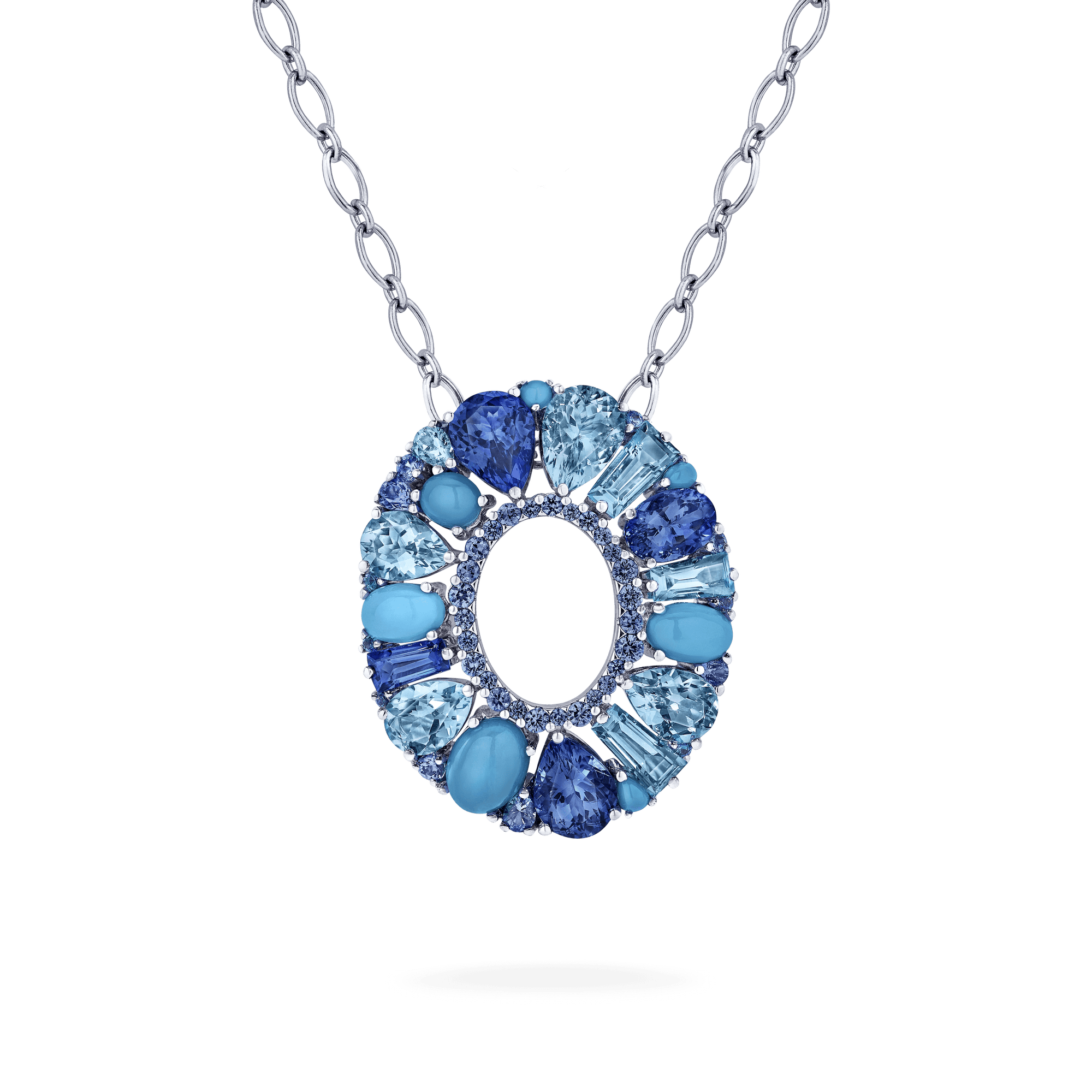 Garrard Blaze Collection 18ct white gold pendant with blue sapphires tanzanites aquamarines blue topaz and turquoise 2017649