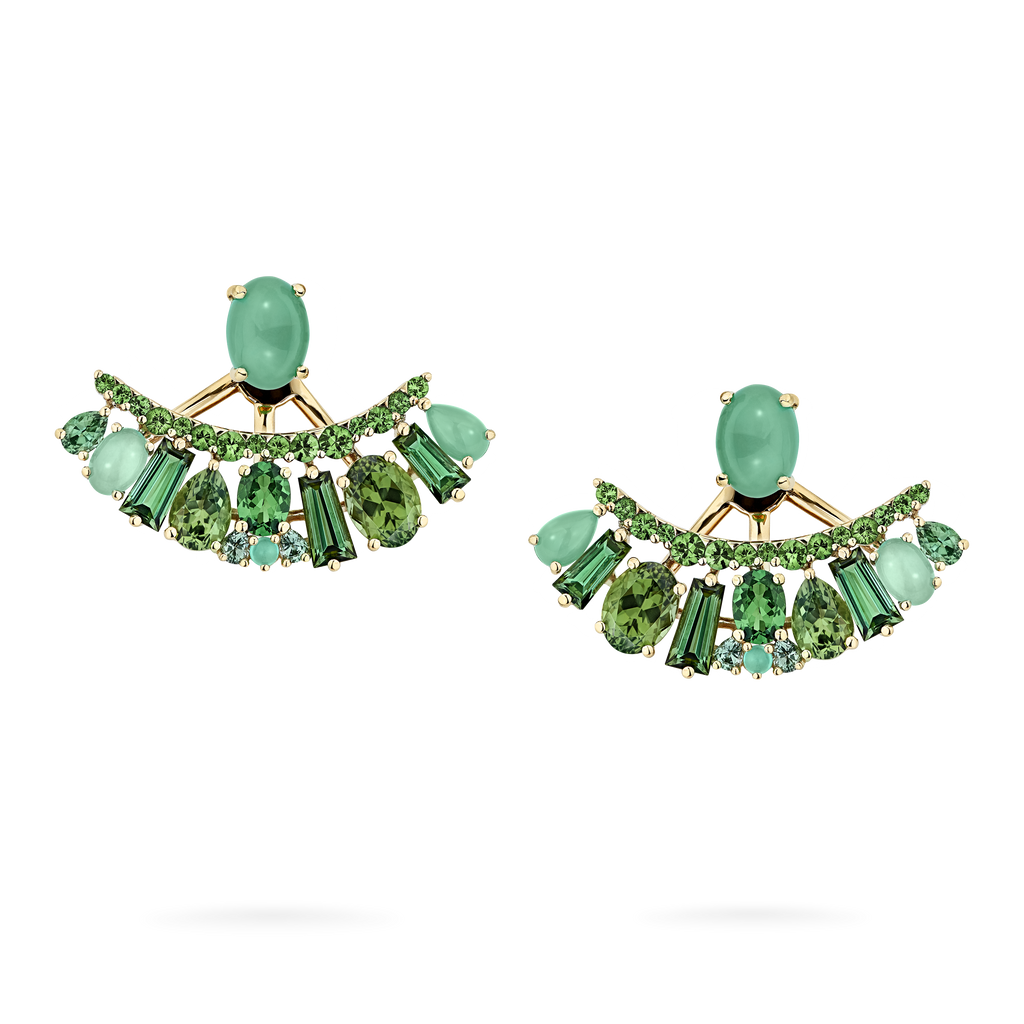 Garrard Blaze Collection 18ct yellow gold ear jackets with green sapphires green tourmalines tsavorites and chrysoprase 2017658 1