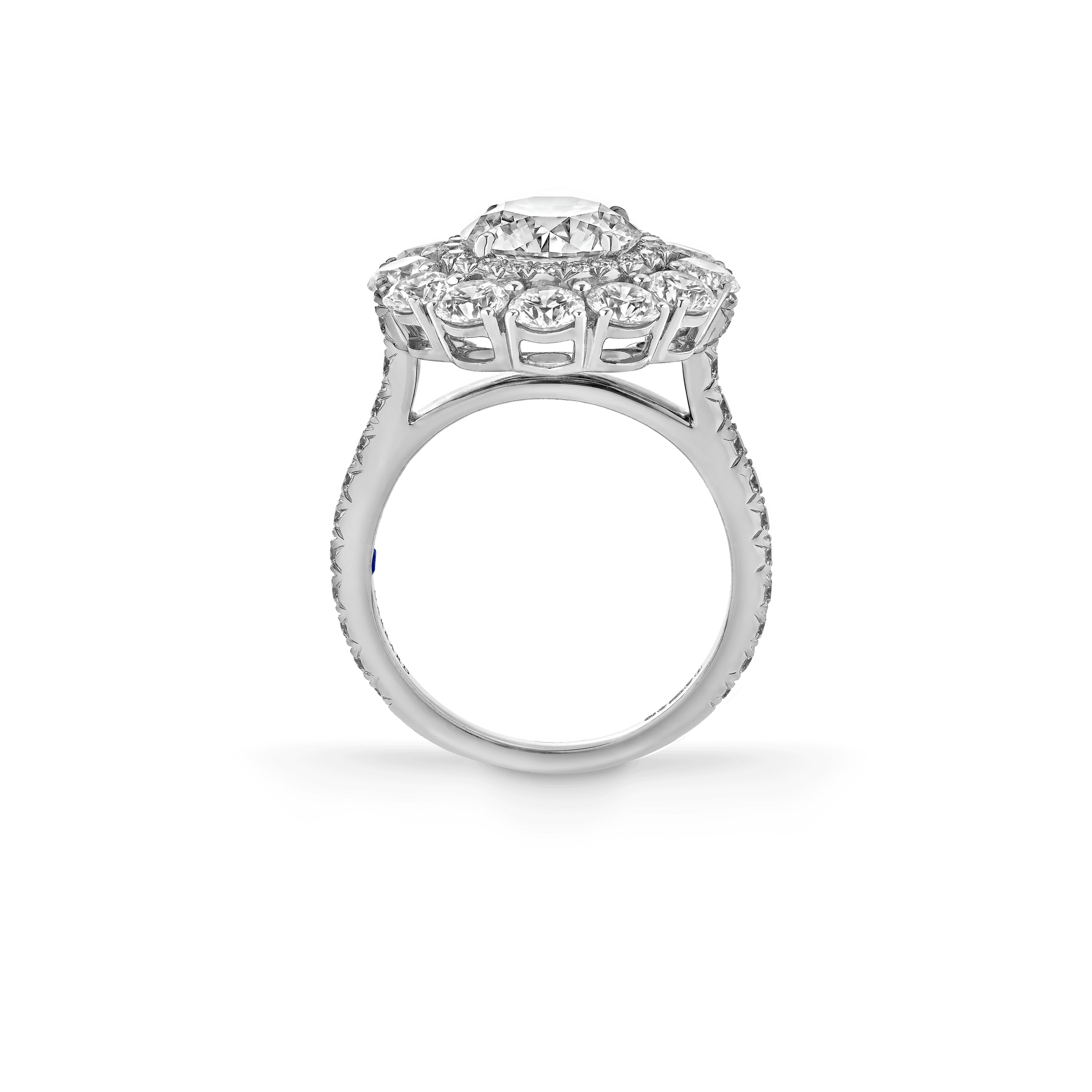 Garrard Bridal collection Harmony Round Brilliant Diamond Double Cluster Engagement Ring In Platinum JRHAPT01 2015895 side