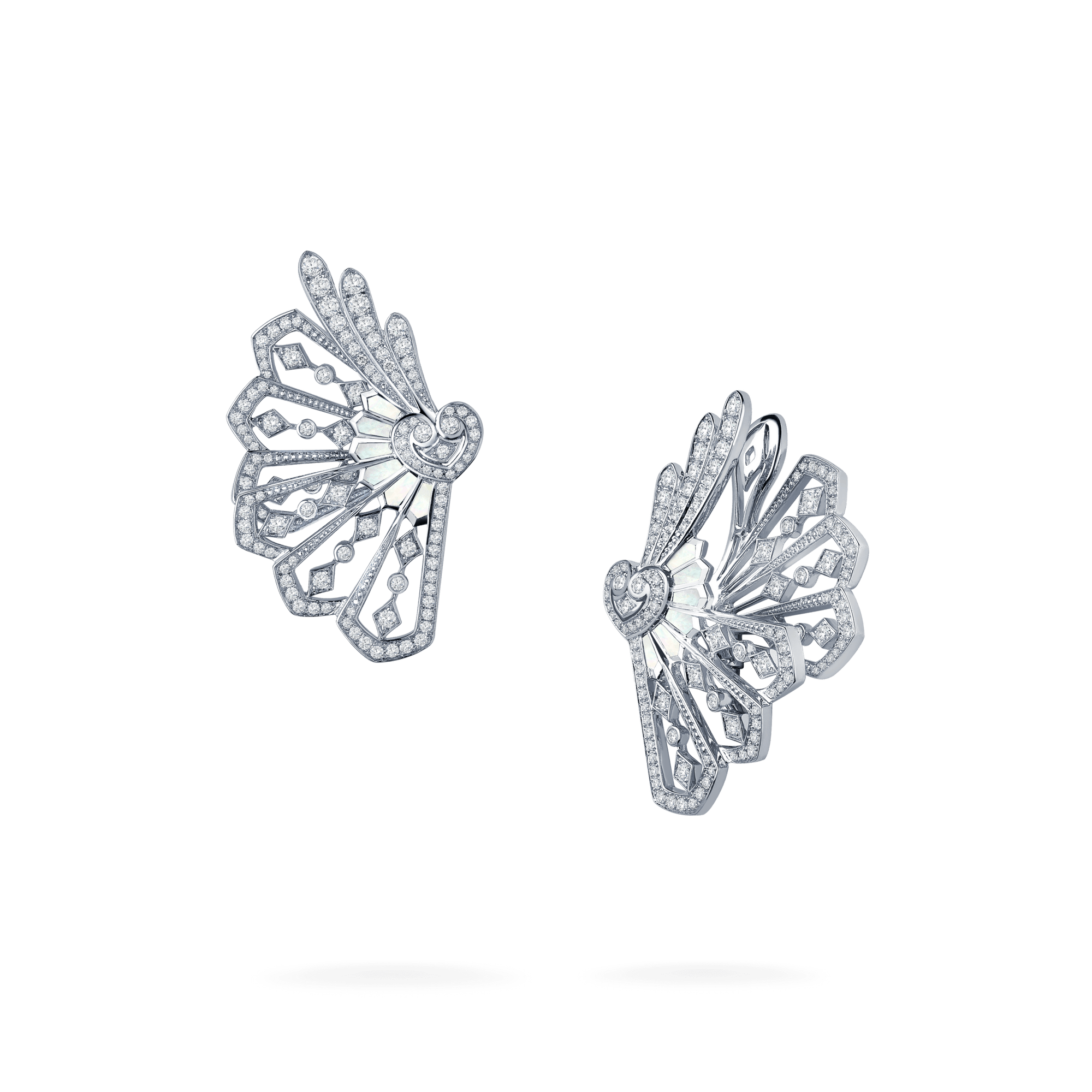 Garrard Fanfare Classic jewellery collection diamond and mother of pearl ear climbers in 18ct white gold 2015307 Hero View
