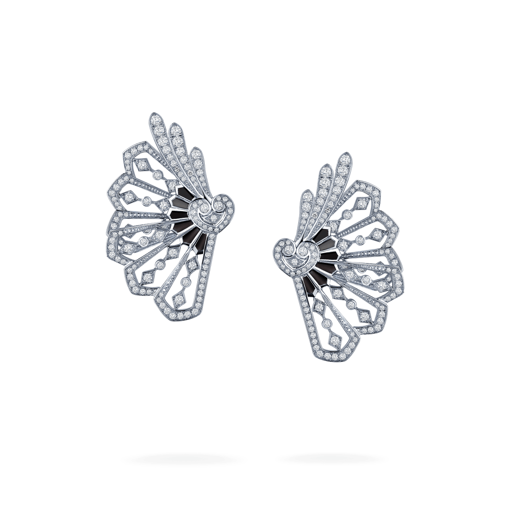 Garrard Fanfare Diamond Ear Climbers​ In 18ct White Gold with Onyx 2015308 Hero