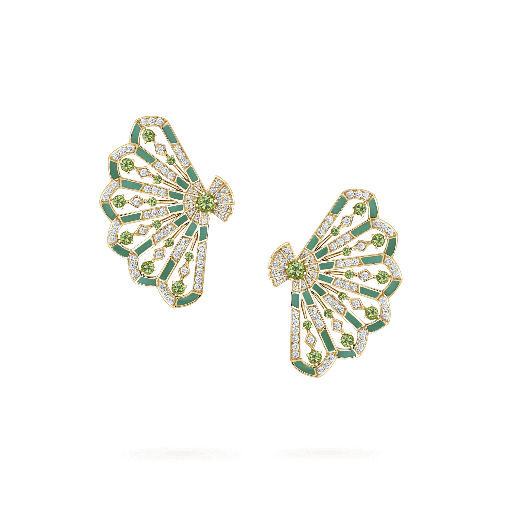 Garrard Fanfare Symphony Jewellery Collection Diamond and Tsavorite Earrings In 18ct Yellow Gold with Apple Malachite 2018741 Hero