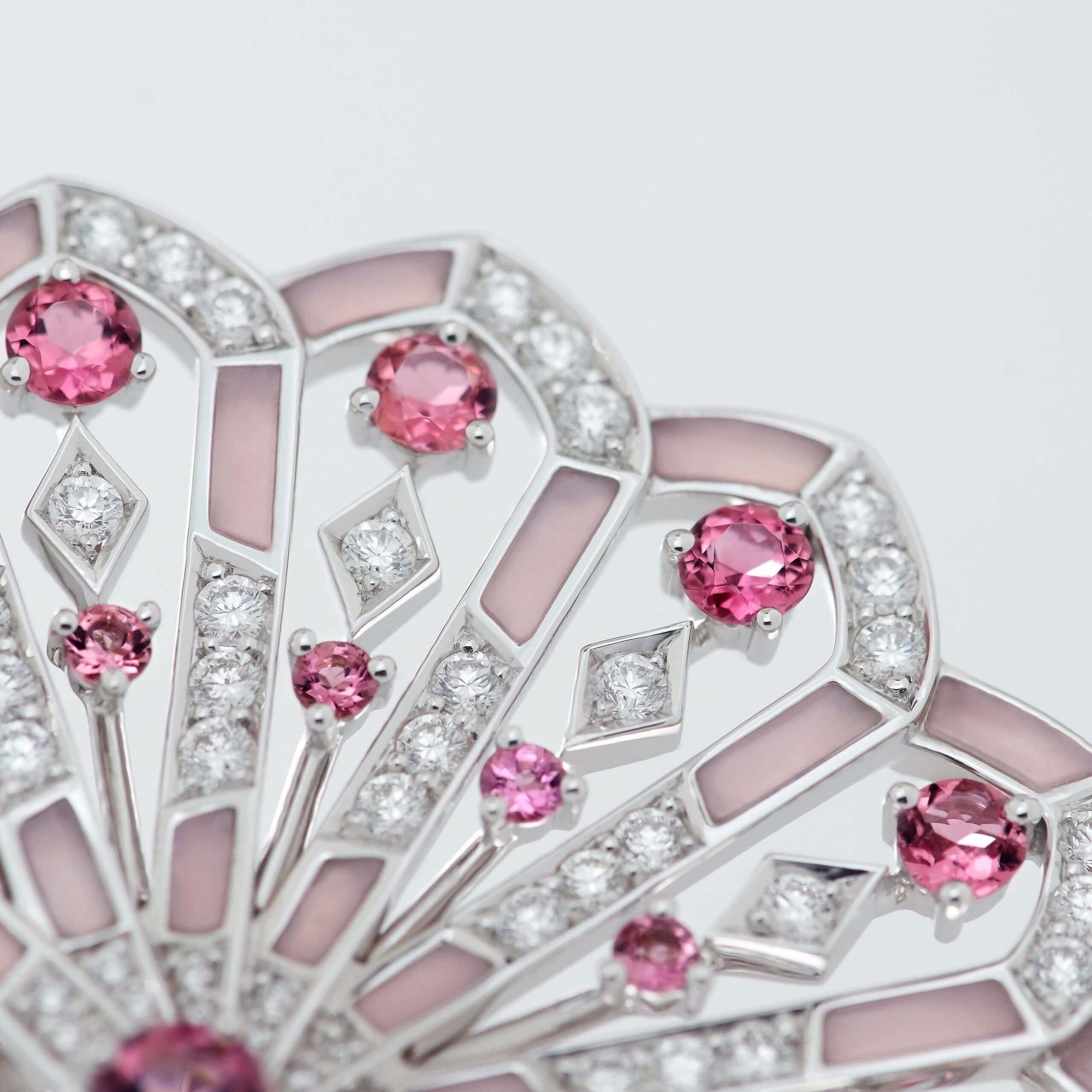 Fanfare Symphony Diamond and Pink Tourmaline Earrings | In 18ct White Gold with Pink Opal