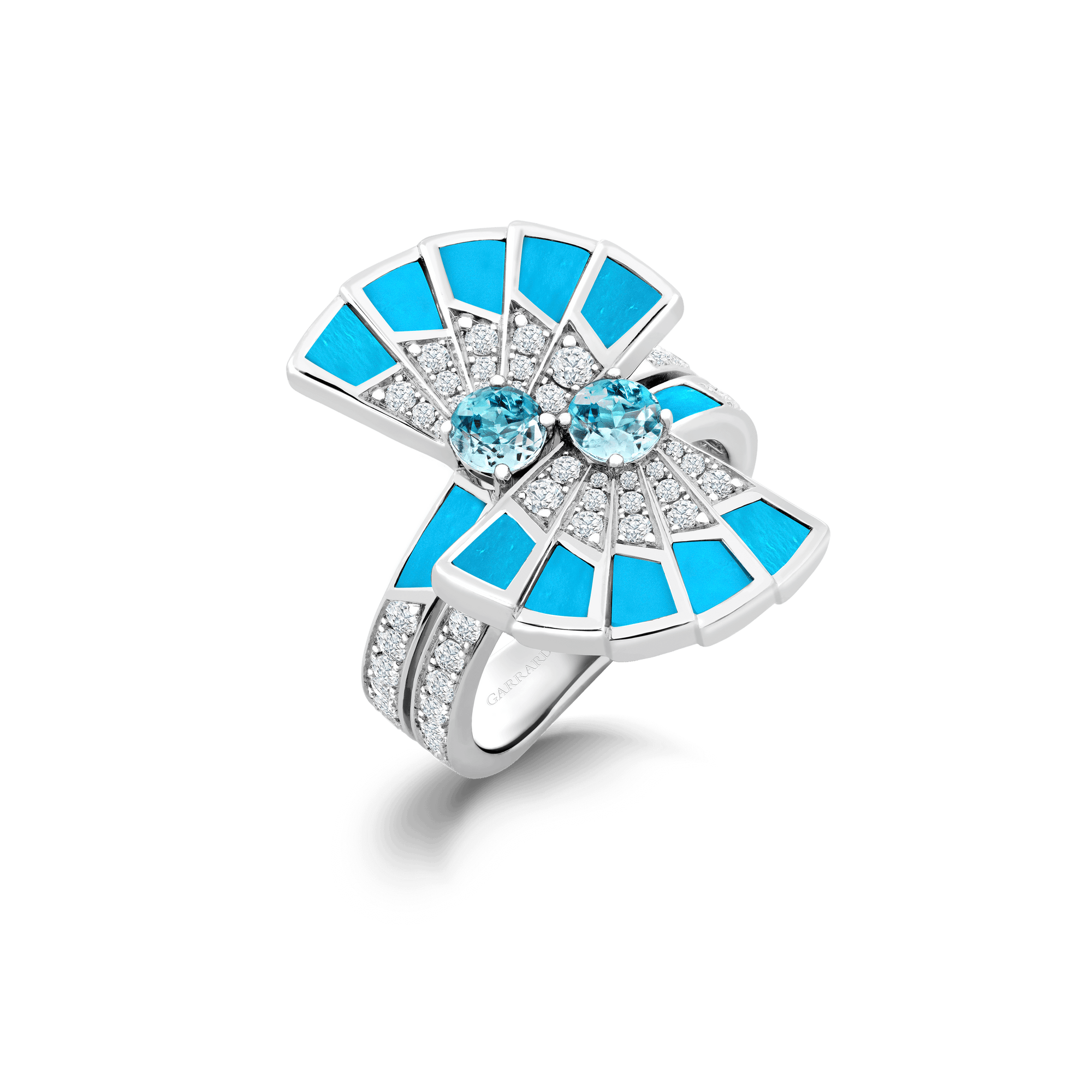 Garrard Fanfare Symphony jewellery collection Aquamarine and Turquoise full colour ring in 18ct white gold 2017307 Hero View