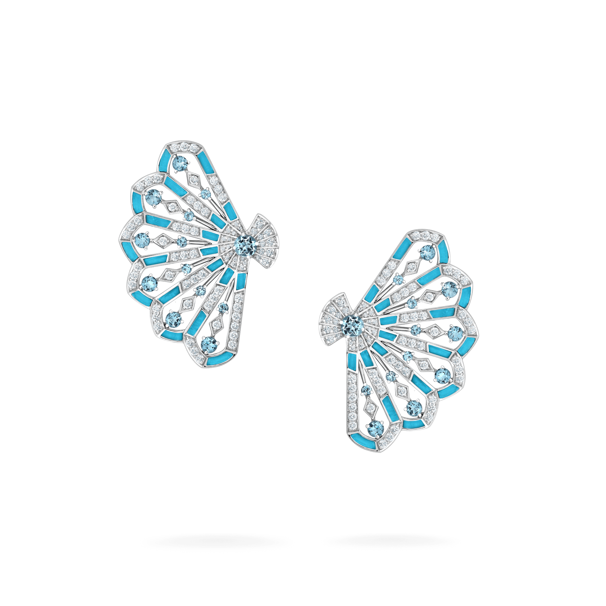Garrard Fanfare Symphony jewellery collection Diamond and Aquamarine Earrings In 18ct White Gold with Turquoise 2017308 Hero