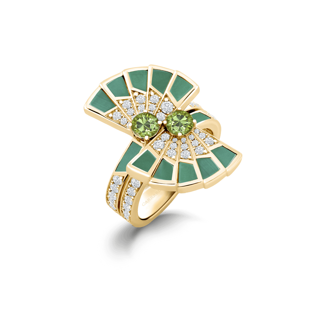Garrard Fanfare Symphony jewellery collection Double Tsavorite and Apple Malachite Ring In 18ct Yellow Gold with Diamonds 2018720 Hero