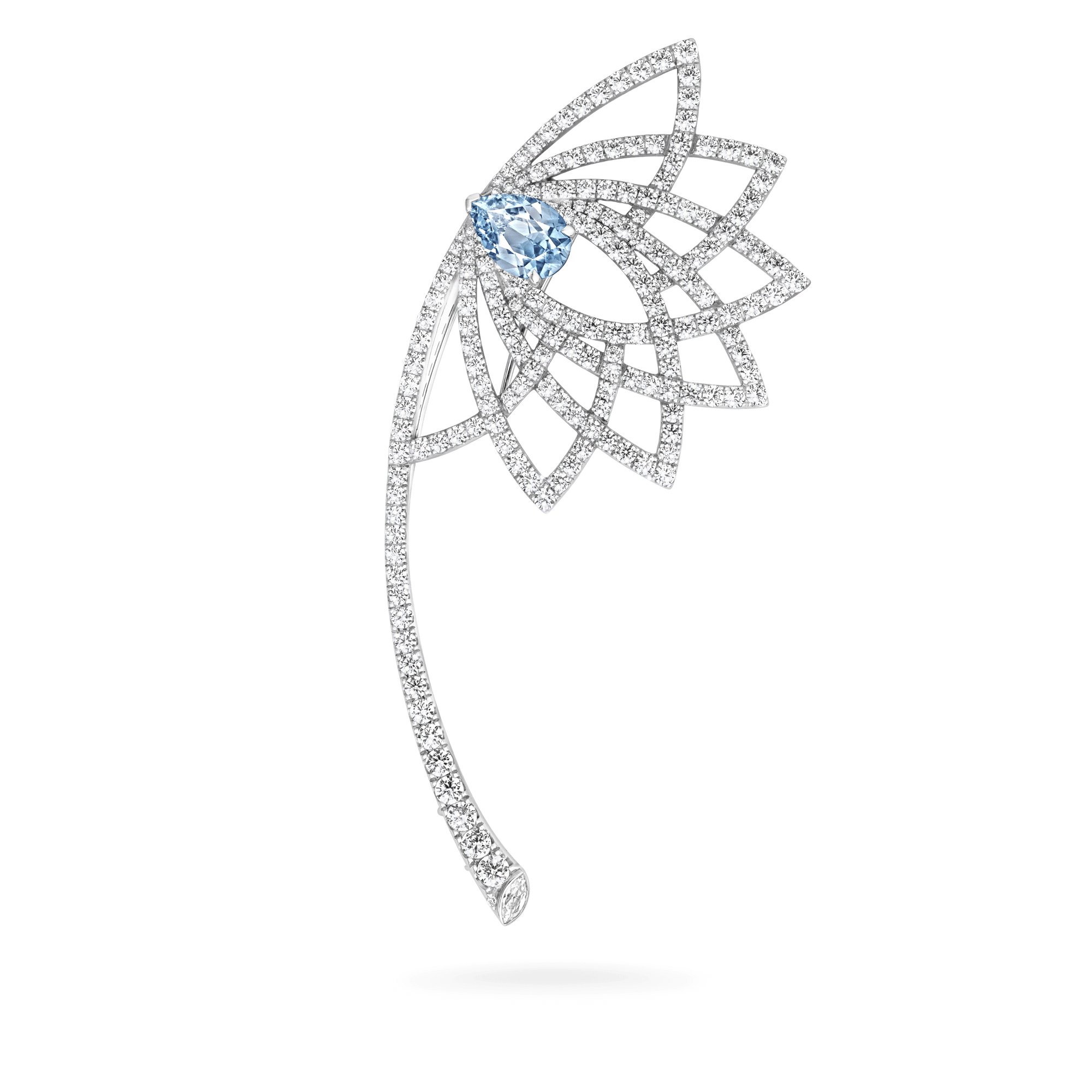 Garrard Lotus Jewellery Collection Lotus Bloom Aquamarine and Diamond Brooch In 18K White Gold, 2019432, Hero