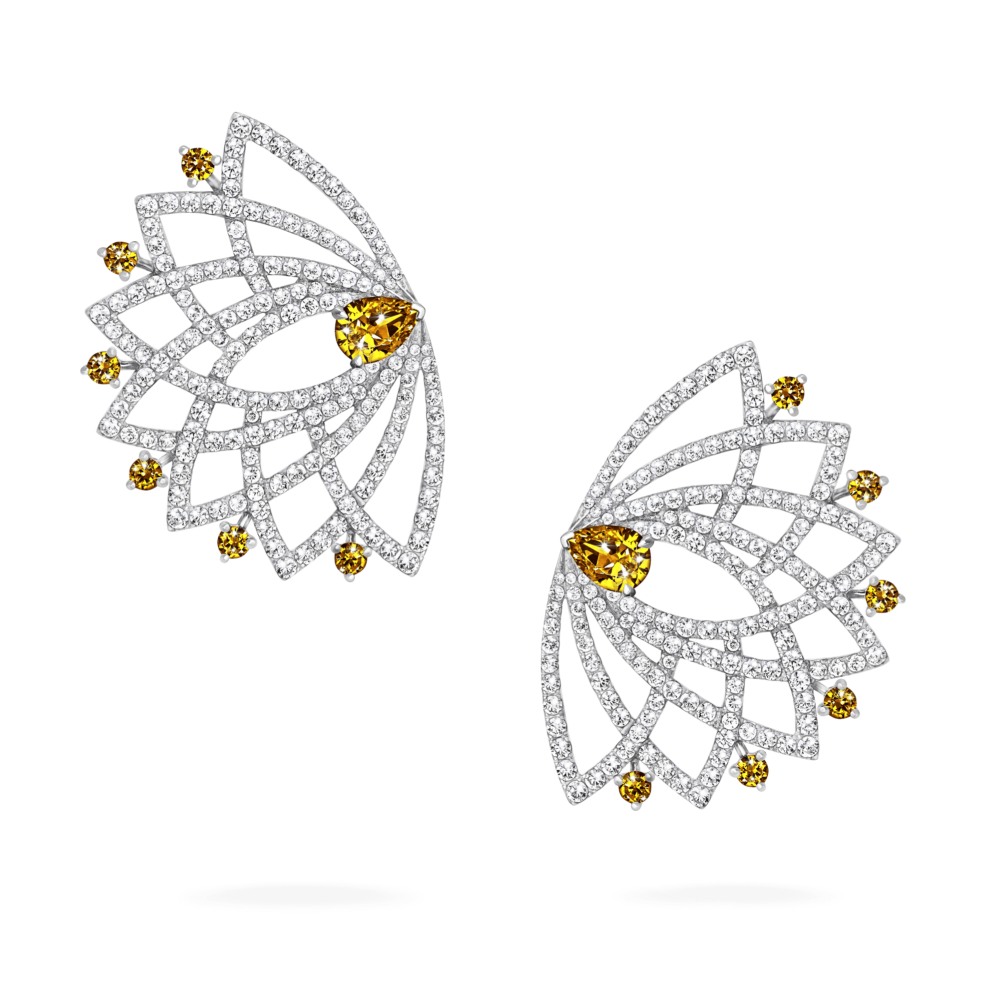 Garrard Lotus Jewellery Collection Lotus Bloom Yellow Sapphire and Diamond Climber Earrings In 18K White Gold, 2019354, Hero