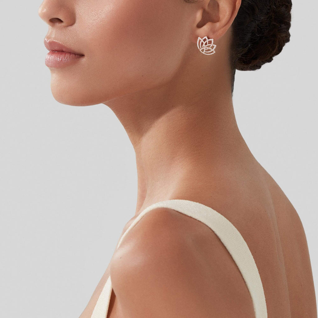 Garrard Lotus Jewellery Collection Lotus Blossom Diamond Earrings in 18k Rose Gold, 2019301, Model