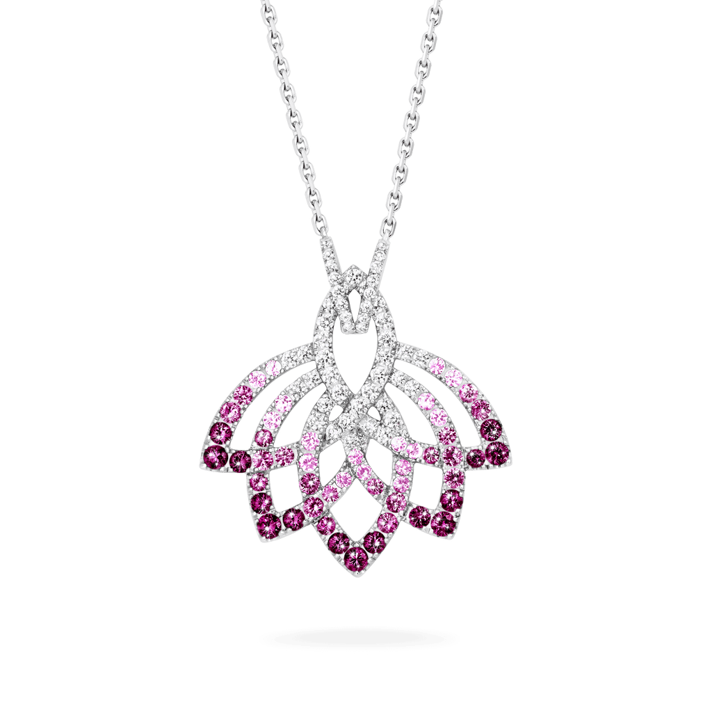 Garrard Lotus Jewellery Collection Lotus Flower Pink Sapphire and and Diamond Pendant in 18K White Gold, 2019309, Hero