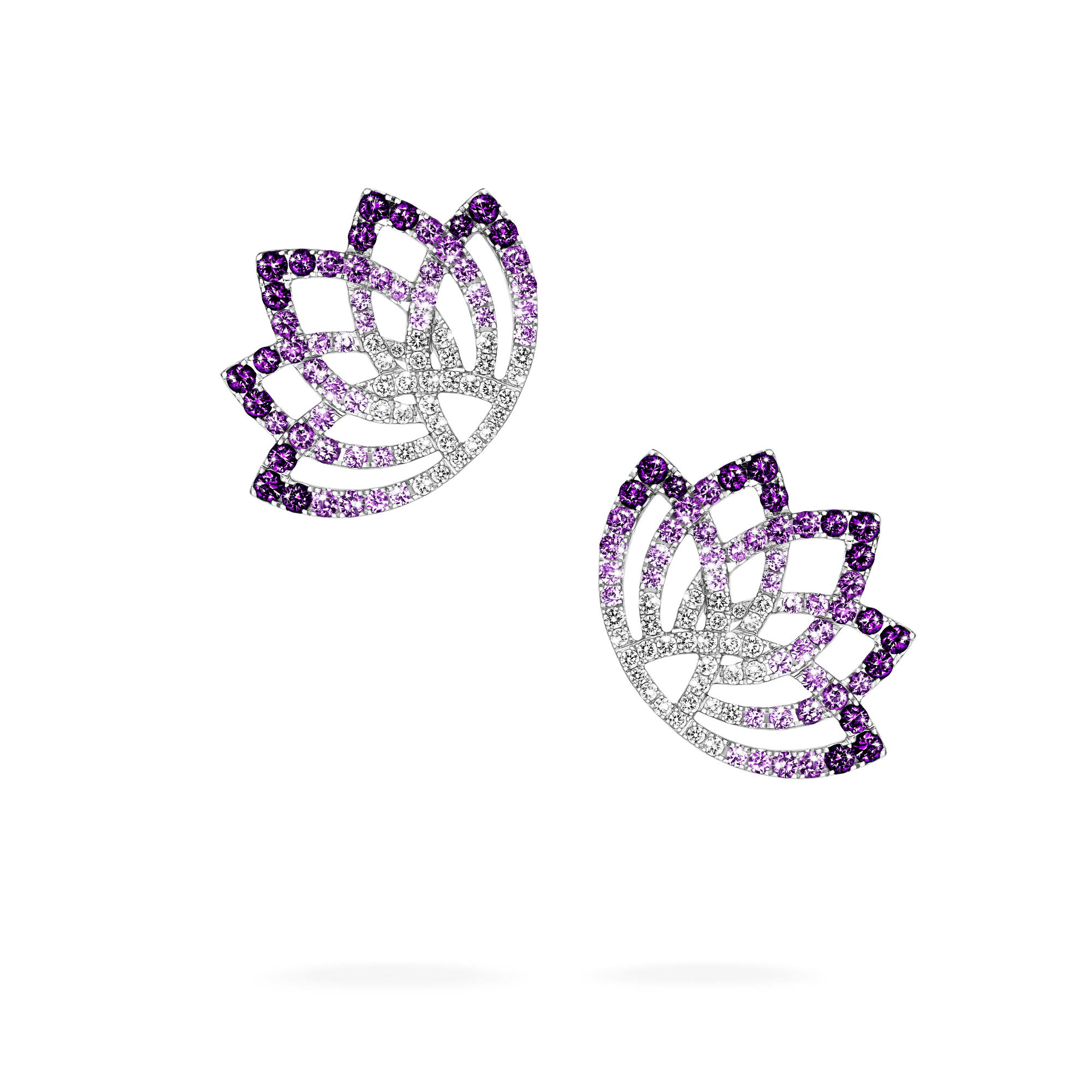 Garrard Lotus Jewellery Collection Lotus Flower Purple Sapphire and and Diamond Climber Earrings in 18K White Gold, 2019325, Hero
