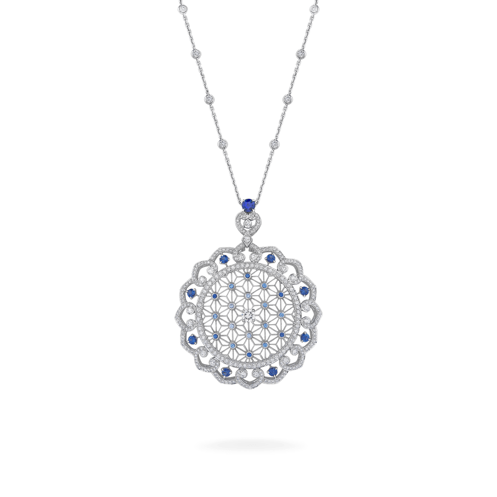 Garrard Muse Filigree Diamond and Sapphire Pendant​ In 18ct White Gold 2016267 Hero