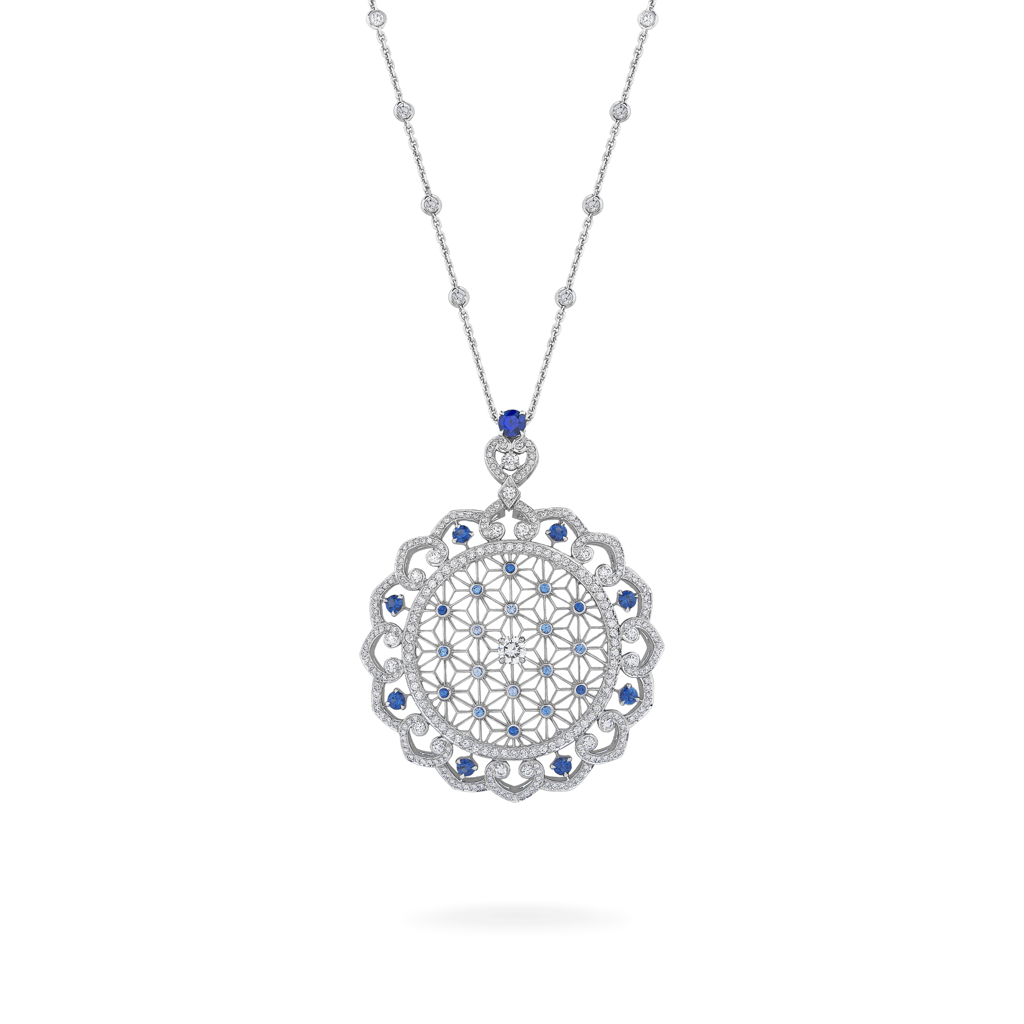 Garrard Muse Filigree Diamond and Sapphire Pendant​ In 18ct White Gold 2016267 Hero