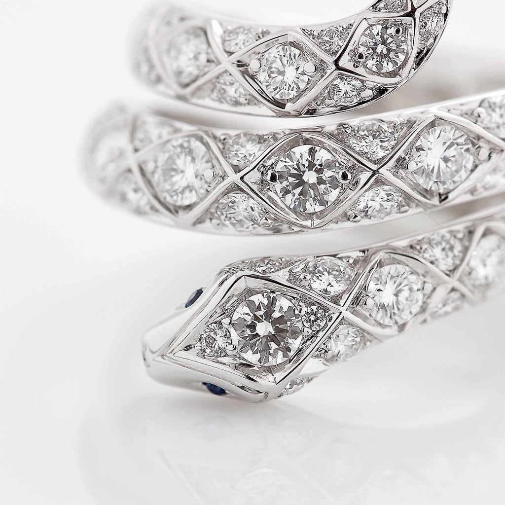 Garrard Muse Serpent Diamond Ring In 18ct White Gold with Blue Sapphires 2016013 closeup1 1