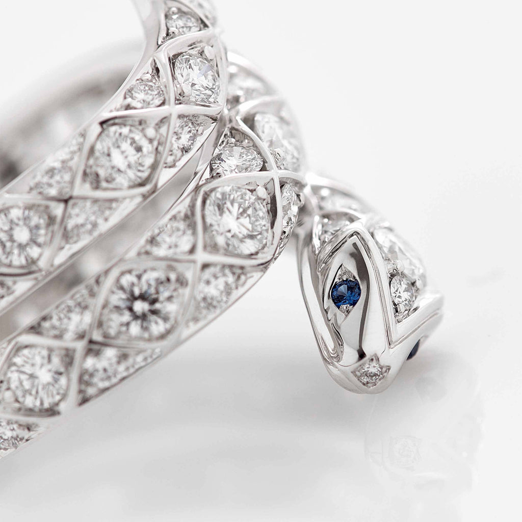 Garrard Muse Serpent Diamond Ring In 18ct White Gold with Blue Sapphires 2016013 closeup2 1