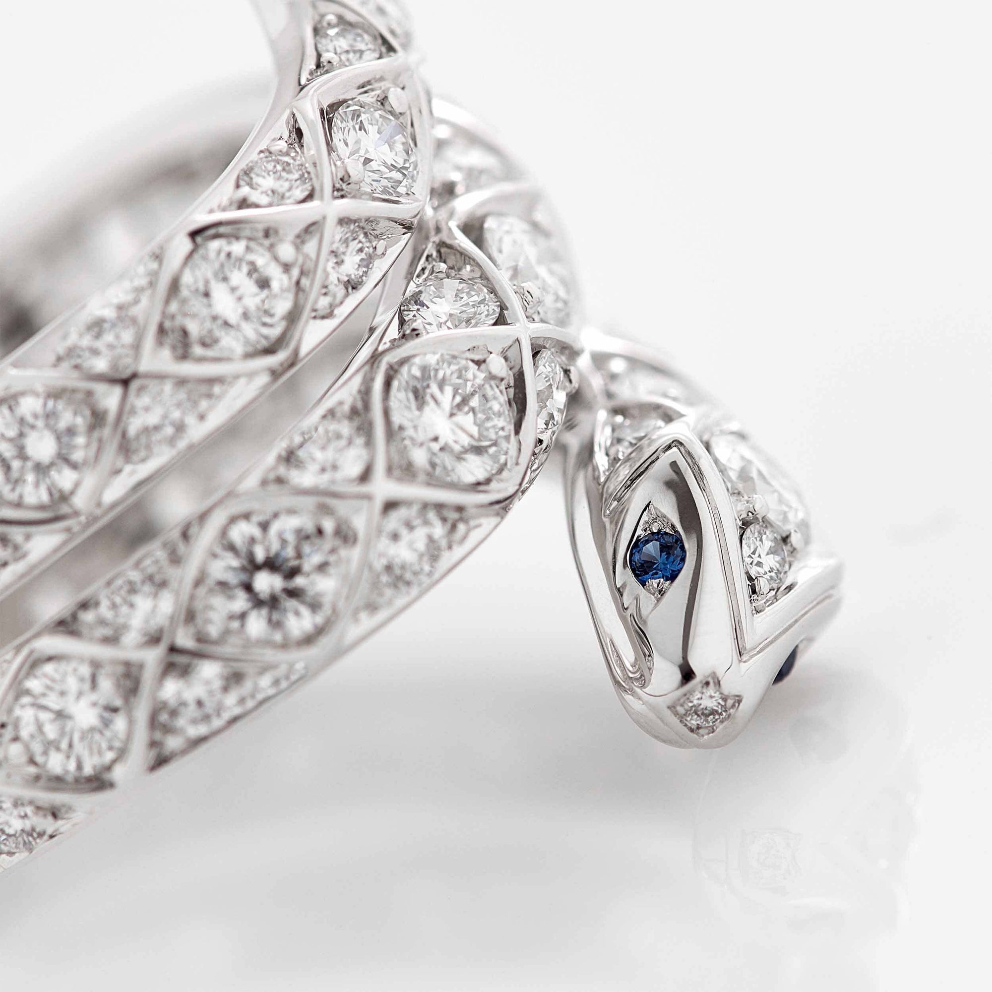 Garrard Muse Serpent Diamond Ring In 18ct White Gold with Blue Sapphires 2016013 closeup2 1