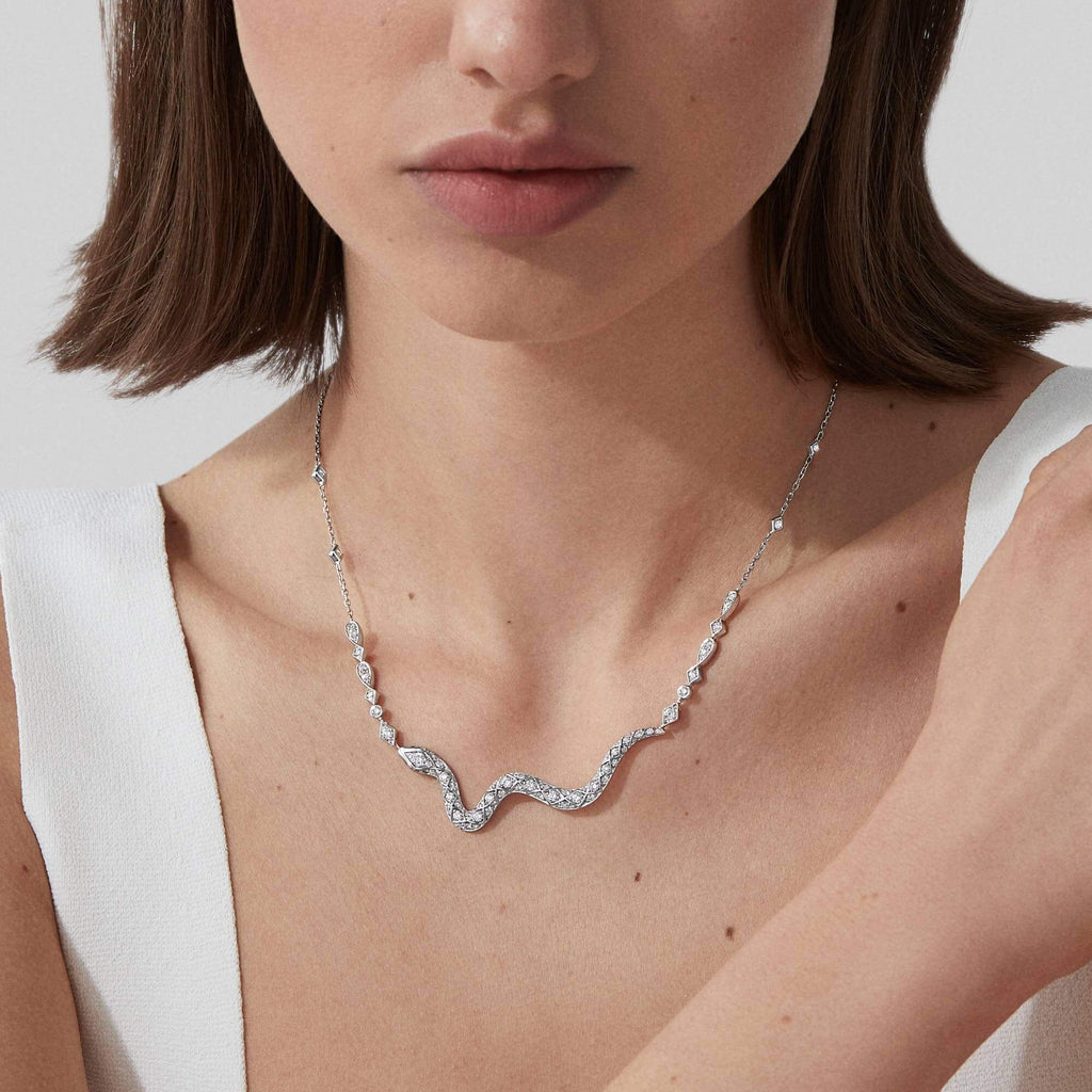 Garrard Muse jewellery collection Serpent Diamond Necklace In 18ct White Gold with Blue Sapphires 2016265 model