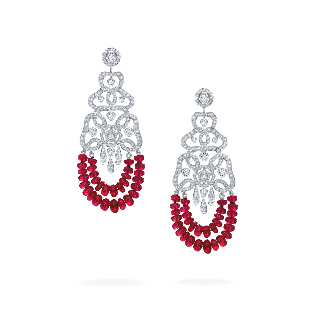 Red Rose High Jewellery Ruby and Diamond Earrings | In 18ct White Gold