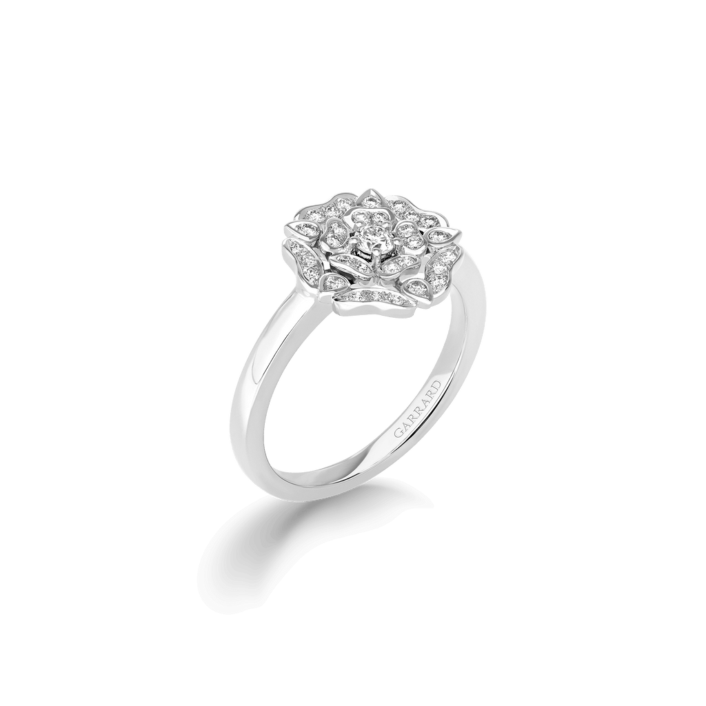 Garrard Tudor Rose Jewellery collection Mini Icons Diamond Ring In 18ct White Gold 2018928