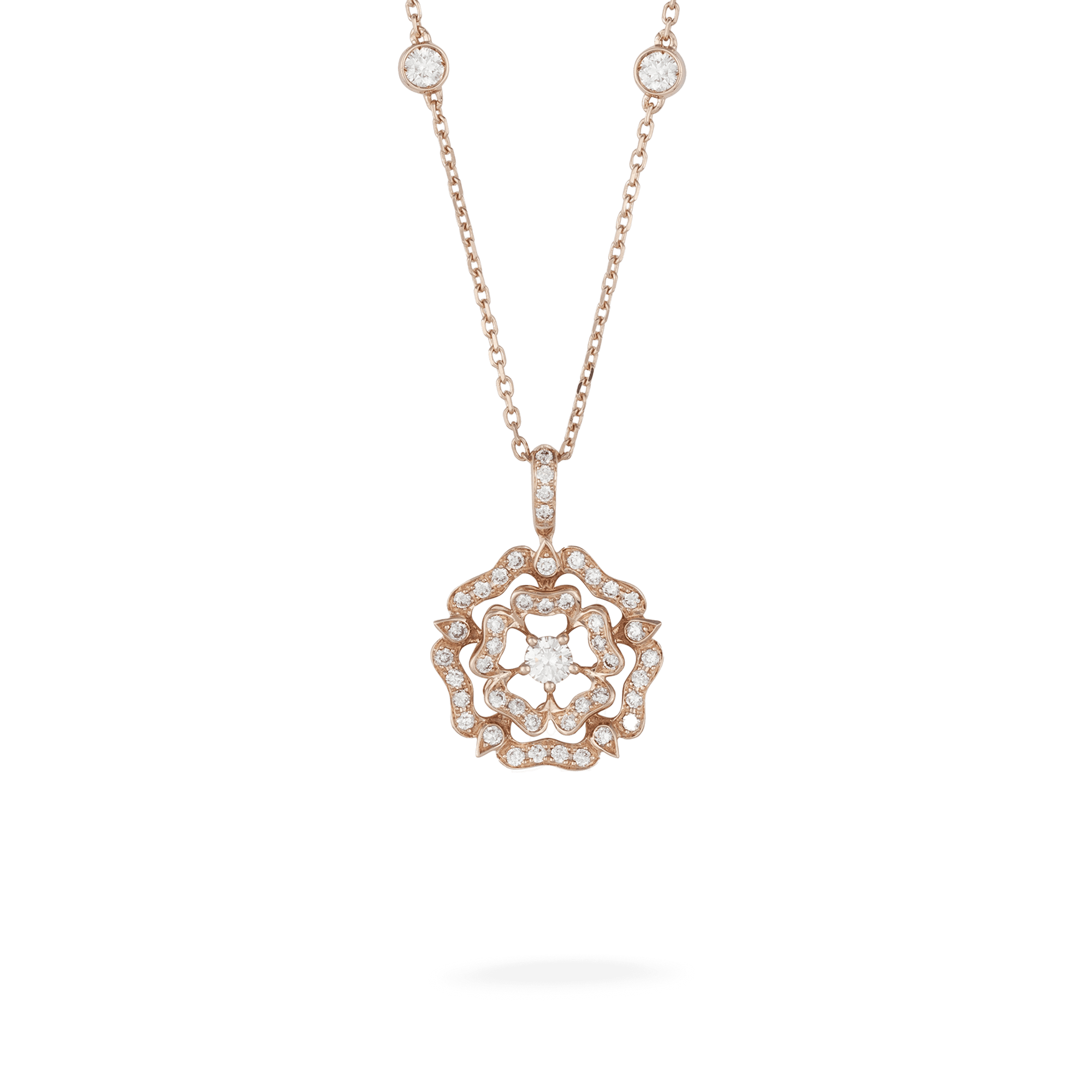 Garrard Tudor Rose jewellery collection Mini Icon Diamond Chain Pendant in 18K Rose gold, 2012647