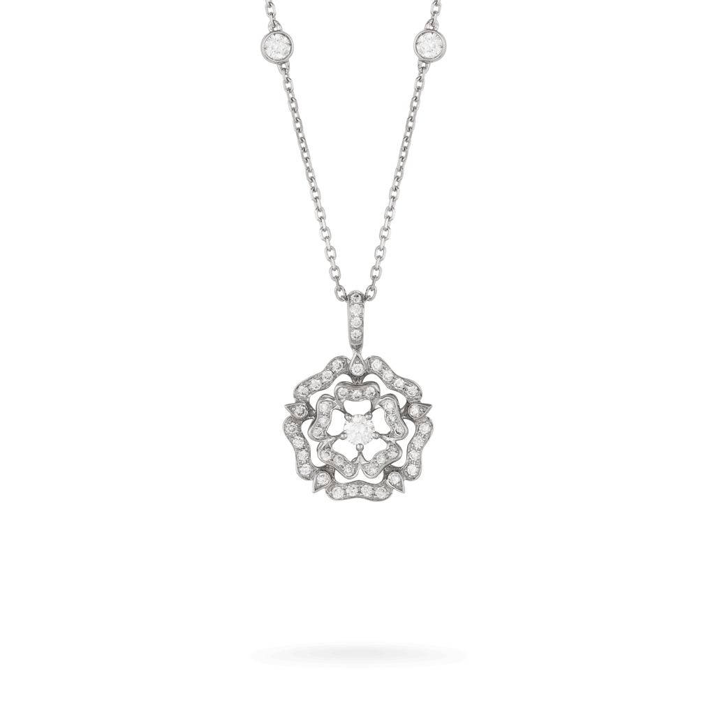 Garrard Tudor Rose jewellery collection Mini Icon Diamond Chain Pendant in 18K white gold, 2012107