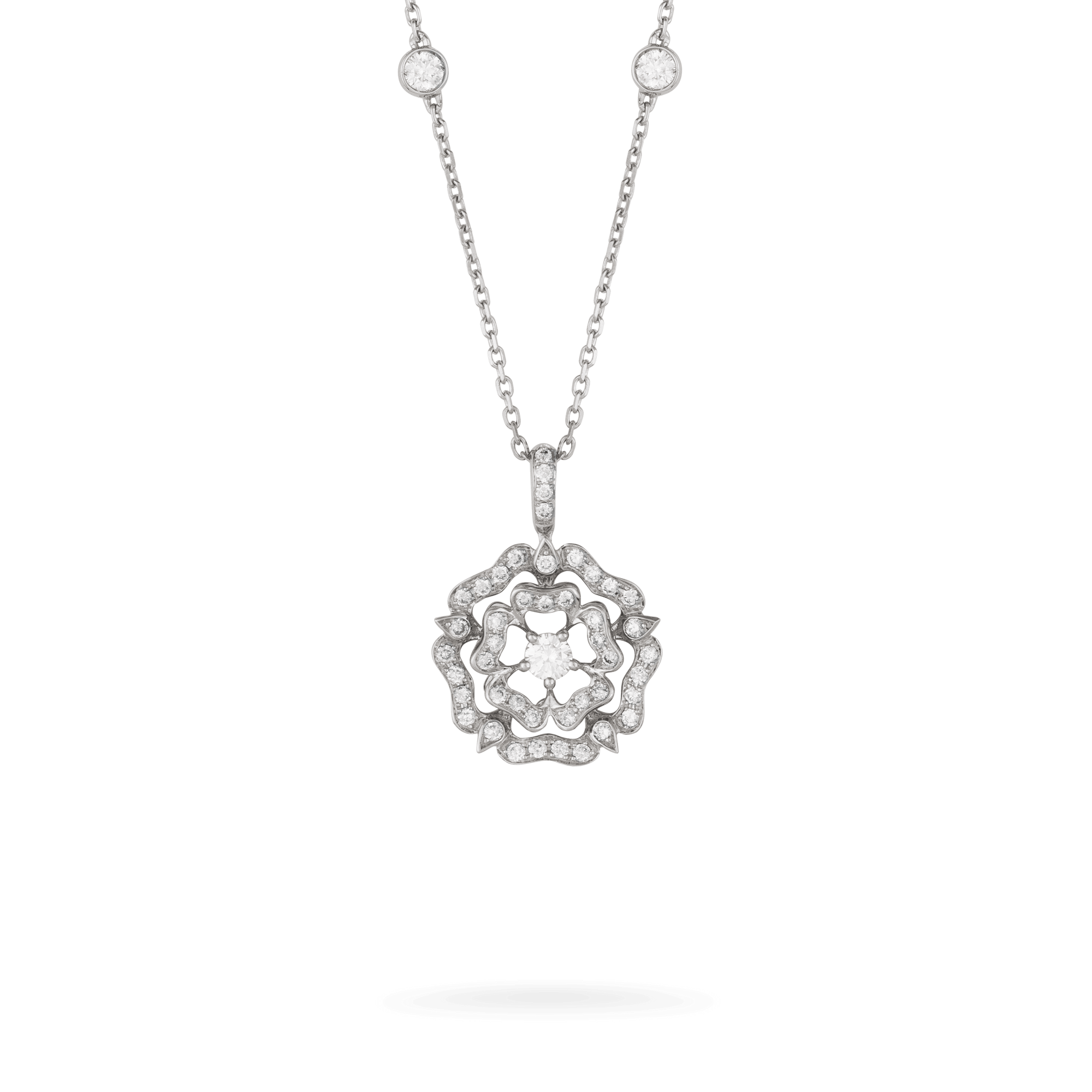 Garrard Tudor Rose jewellery collection Mini Icon Diamond Chain Pendant in 18K white gold, 2012107