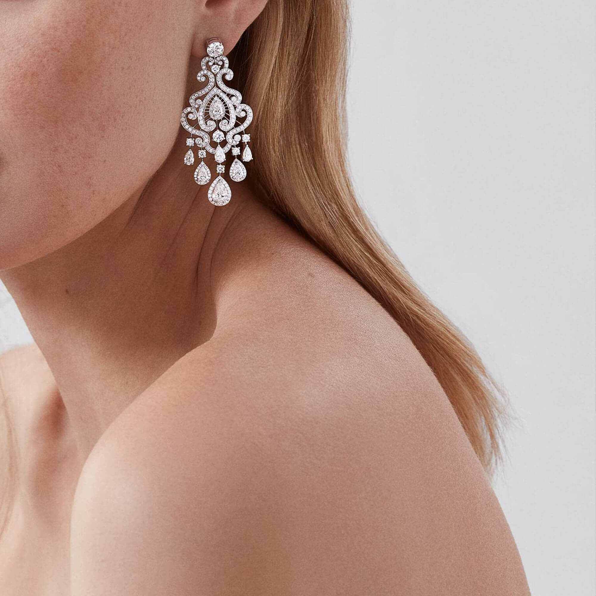 Garrard White Rose High Jewellery Diamond Earrings In 18ct White Gold 2015372 Model Close up