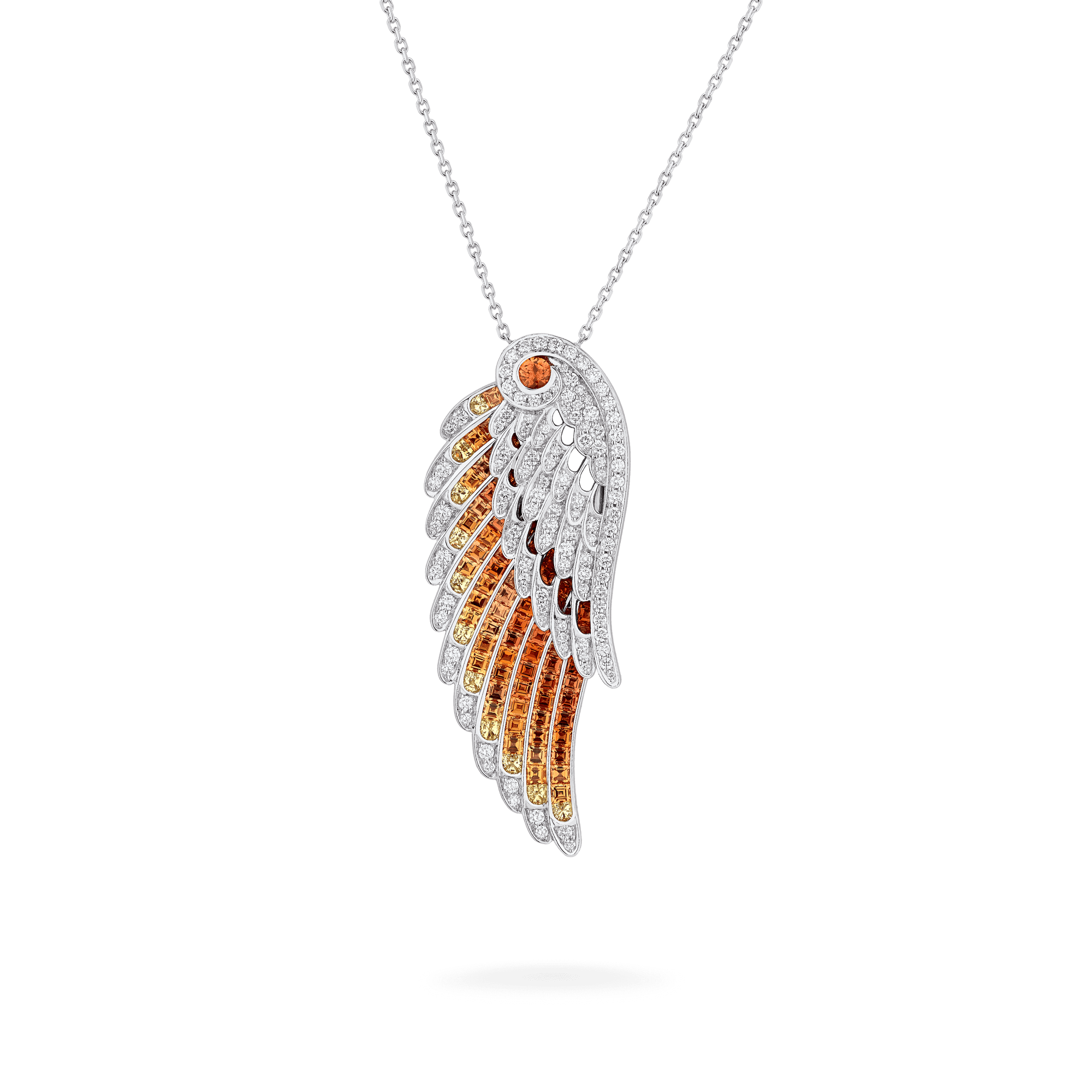 Garrard Wings Embrace jewellery collection Phoenix Slider Pendant In 18ct White Gold with Diamonds and Sapphires 2017607 Hero