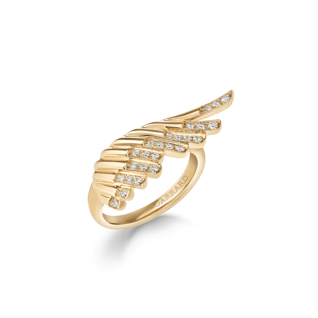 Garrard Wings Rising collection Mini Icon Ring in 18ct Yellow Gold with Diamonds 2018642 Hero View