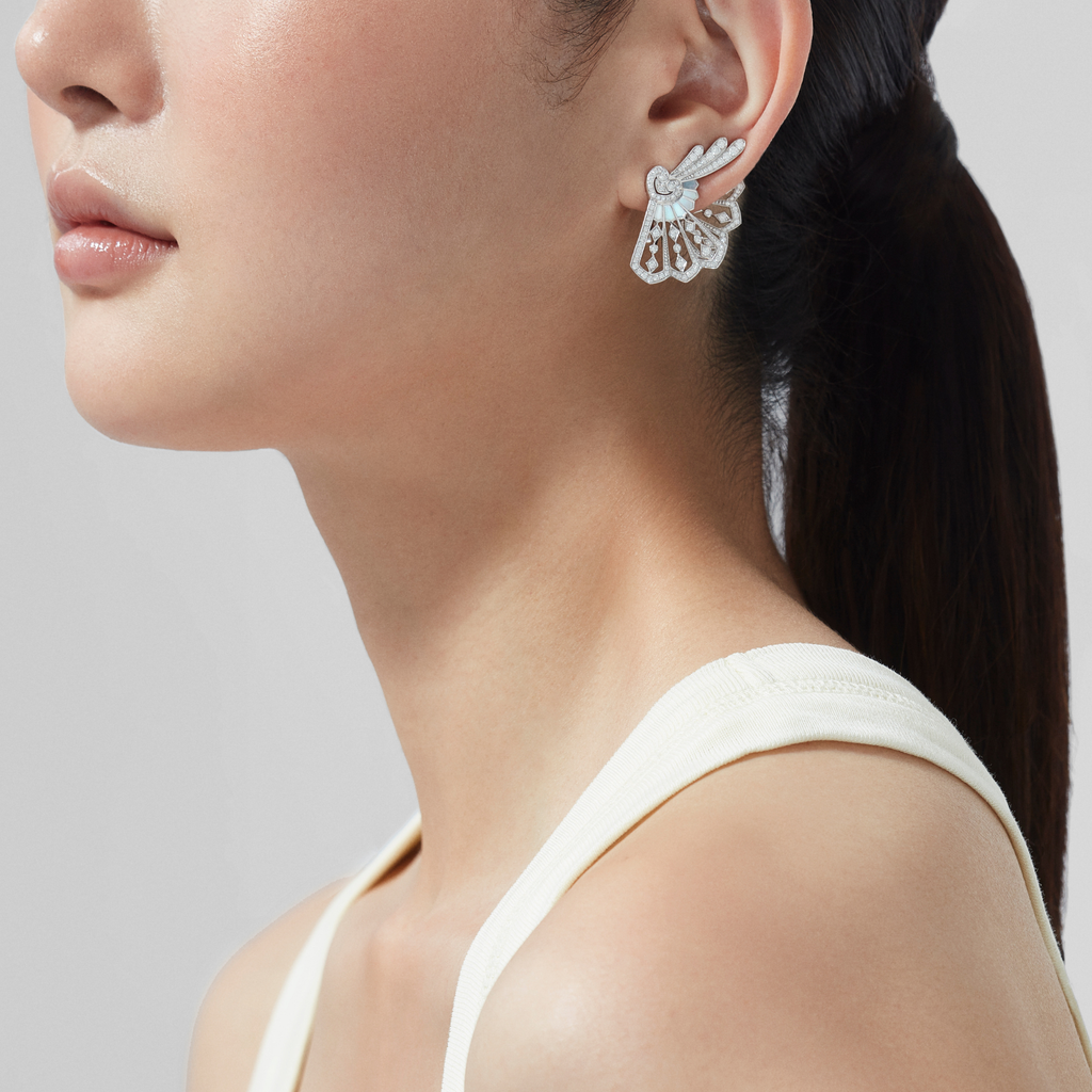 Fanfare Diamond and Mother of Pearl Earrings | In 18ct White Gold