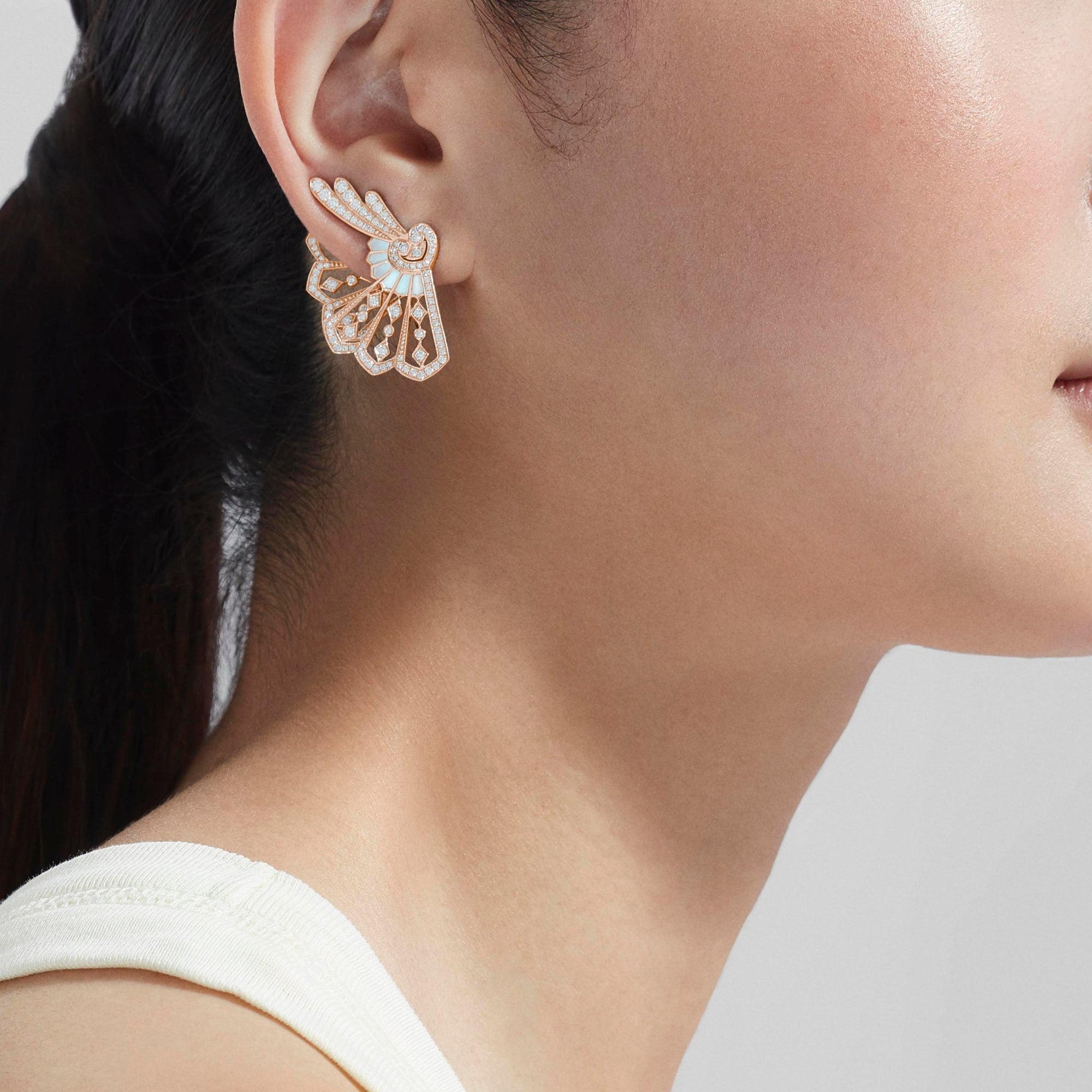 Fanfare Diamond and Mother of Pearl Earrings | In 18ct Rose Gold
