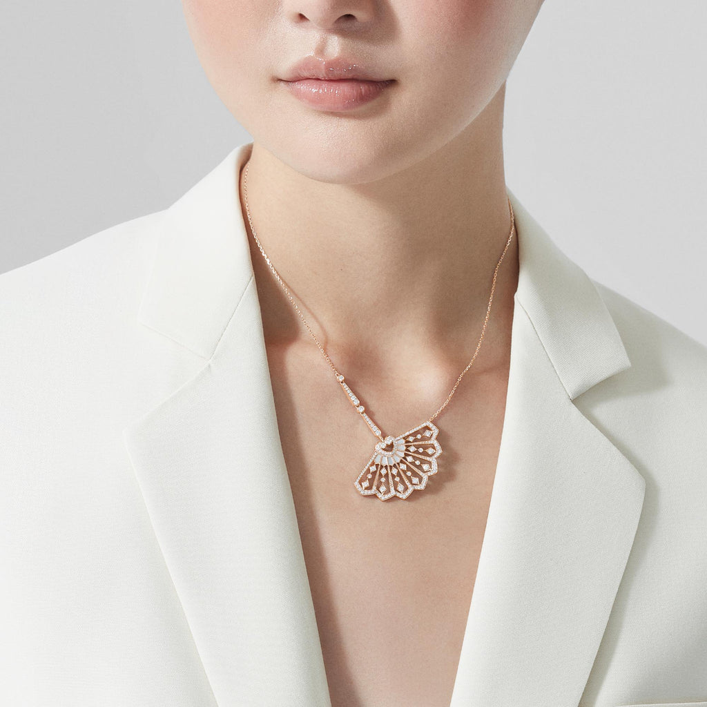 Fanfare Diamond and Mother of Pearl Pendant | In 18ct Rose Gold