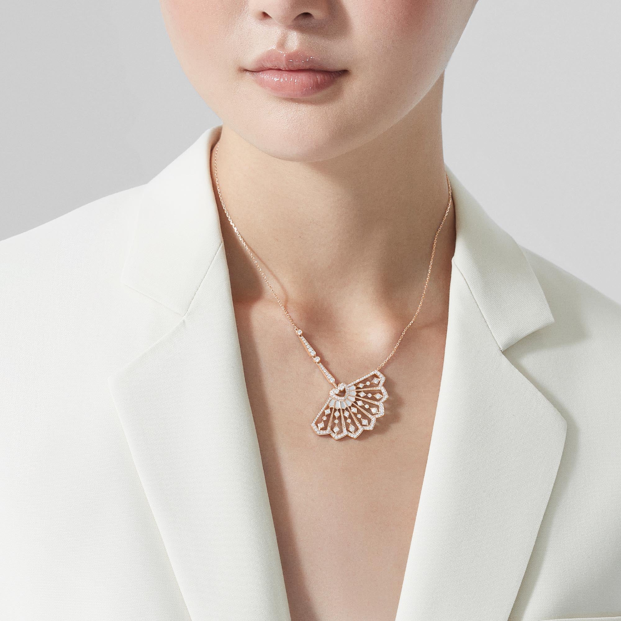 Fanfare Diamond and Mother of Pearl Pendant | In 18ct Rose Gold