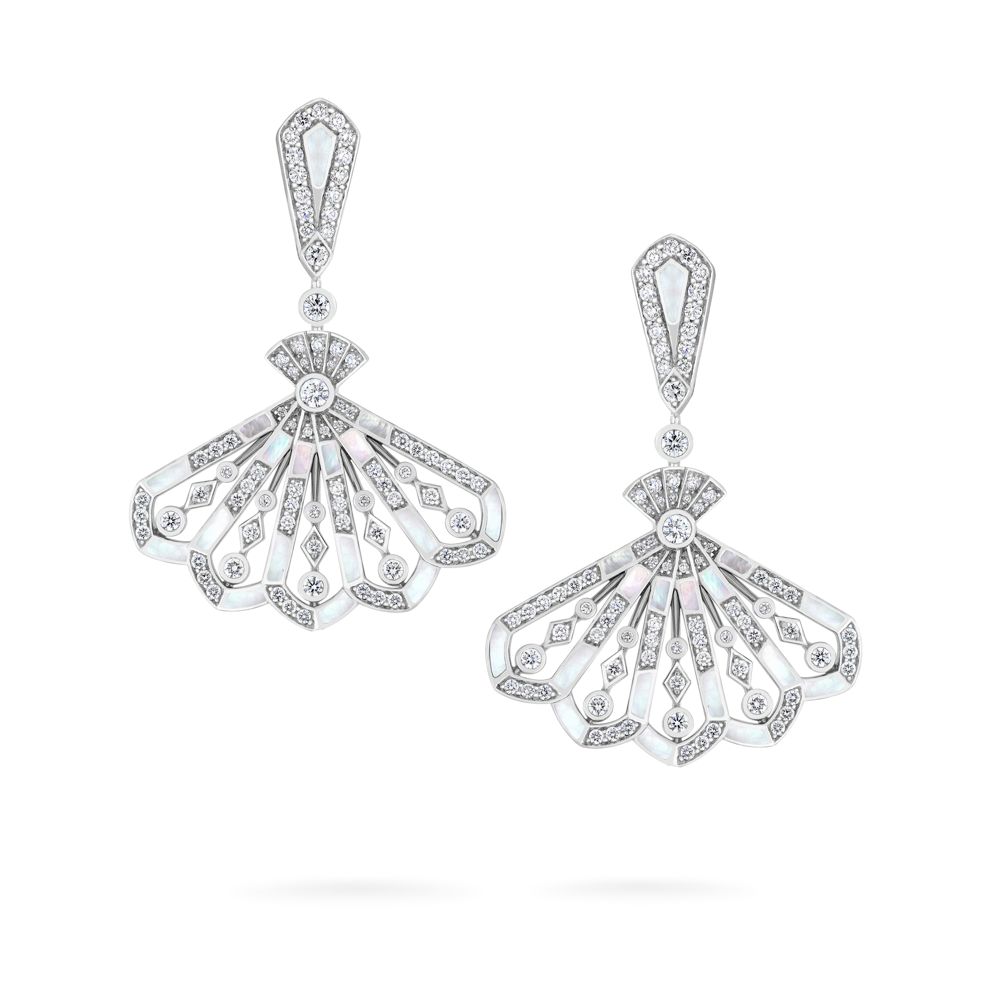 Fanfare Symphony Diamond and White Mother of Pearl Drop Earrings | In 18ct White Gold