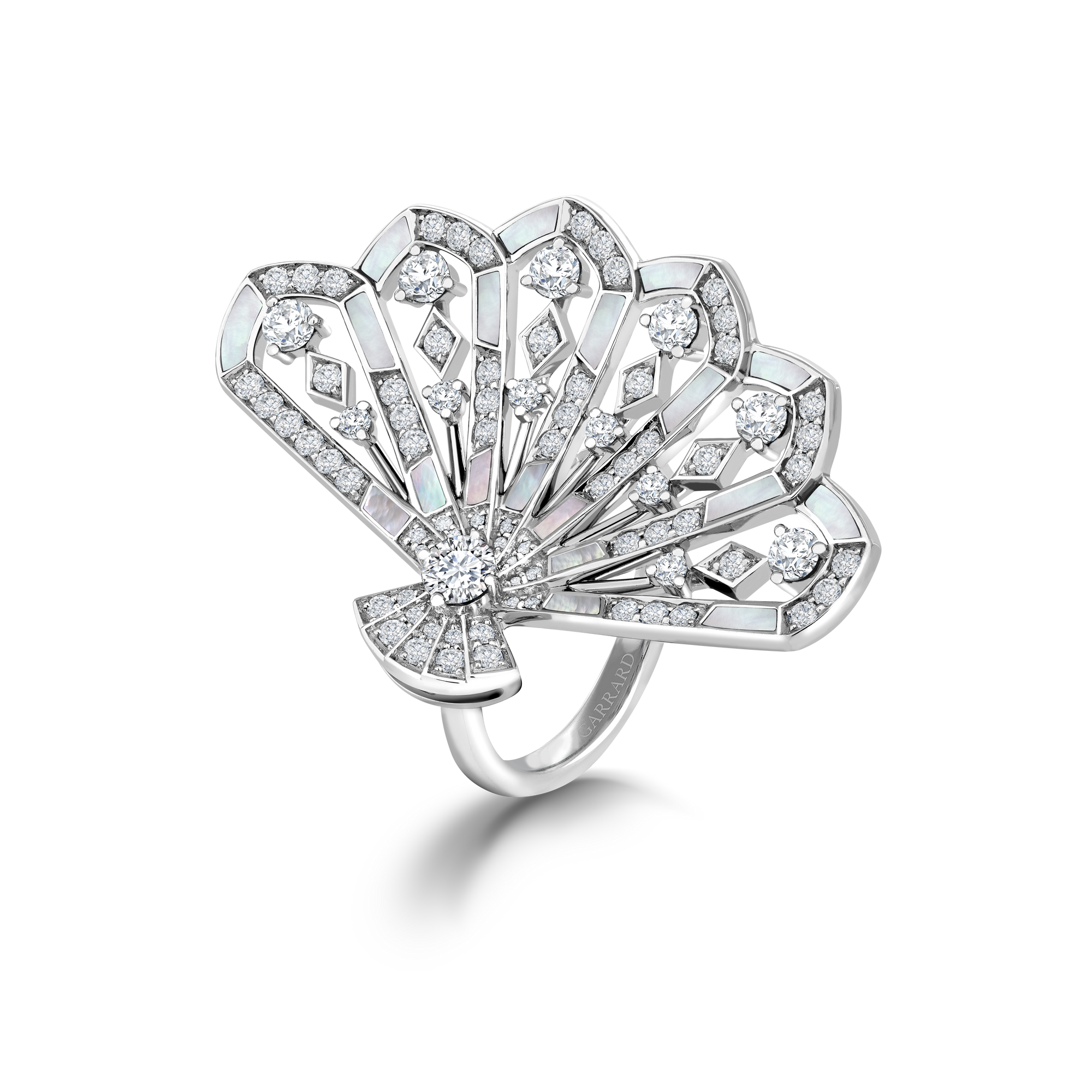 Fanfare Symphony Diamond and White Mother of Pearl Ring | In 18ct White Gold