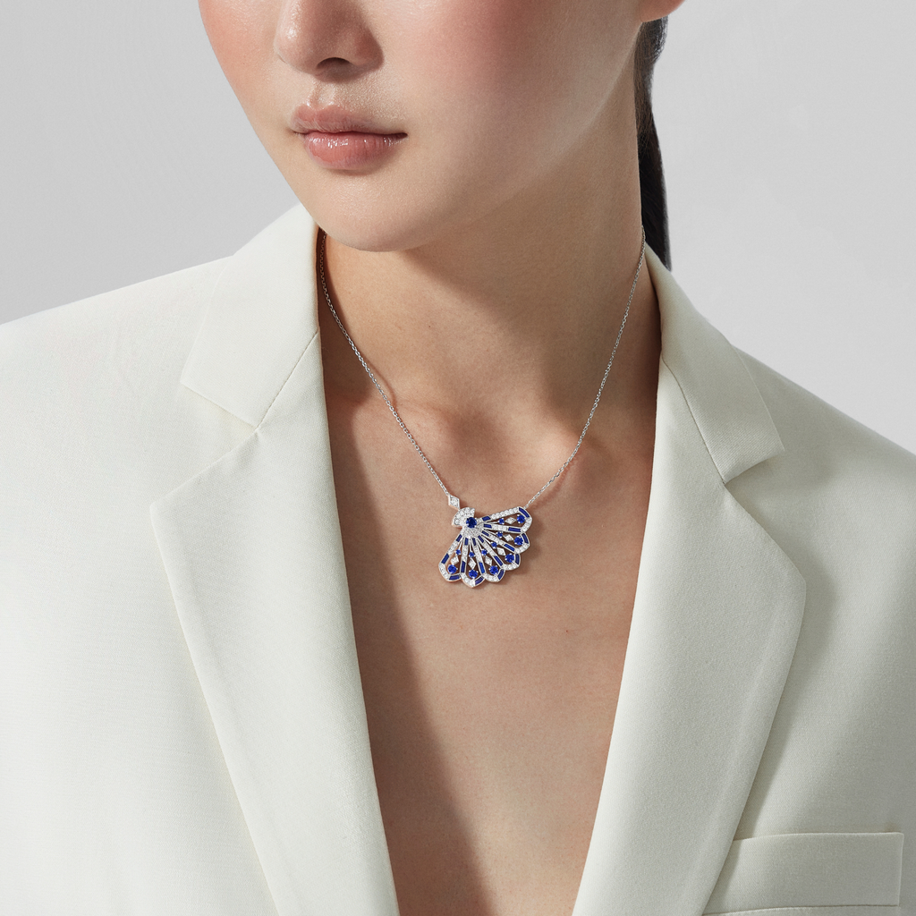 Fanfare Symphony Diamond and Sapphire Pendant | In 18ct White Gold with Lapis Lazuli