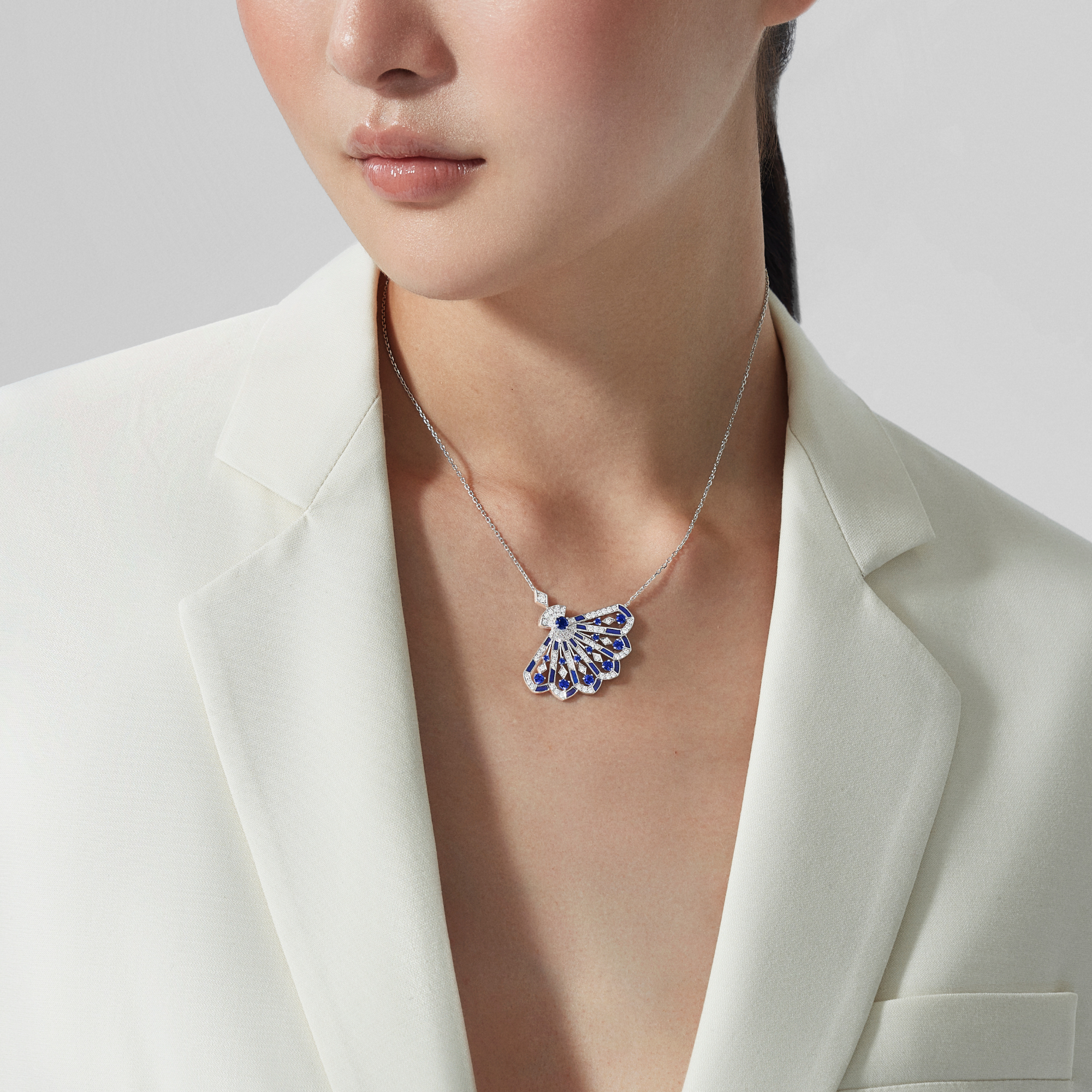 Fanfare Symphony Diamond and Sapphire Pendant | In 18ct White Gold with Lapis Lazuli