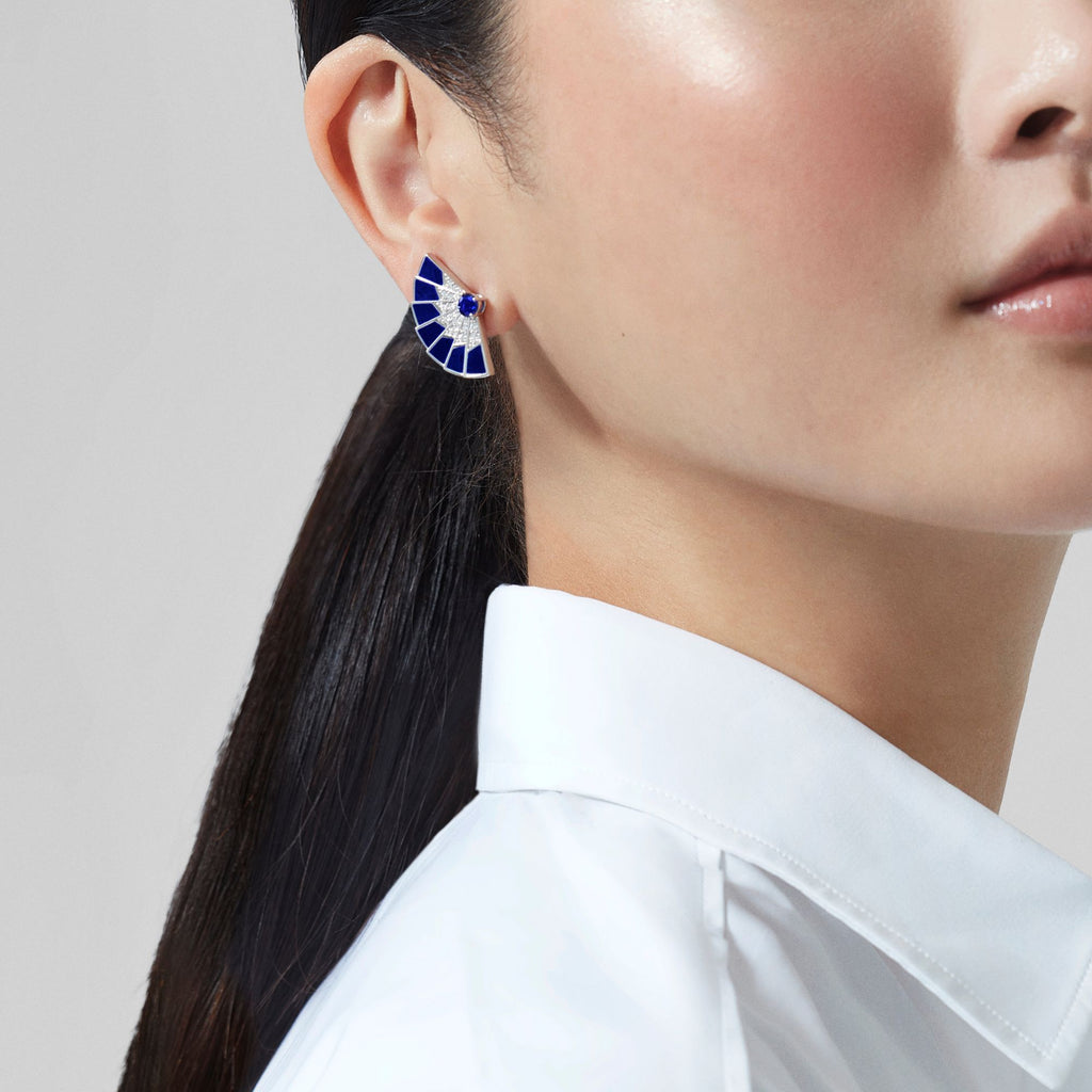 Fanfare Symphony Sapphire and Lapis Lazuli Earrings | In 18ct White Gold with Diamonds