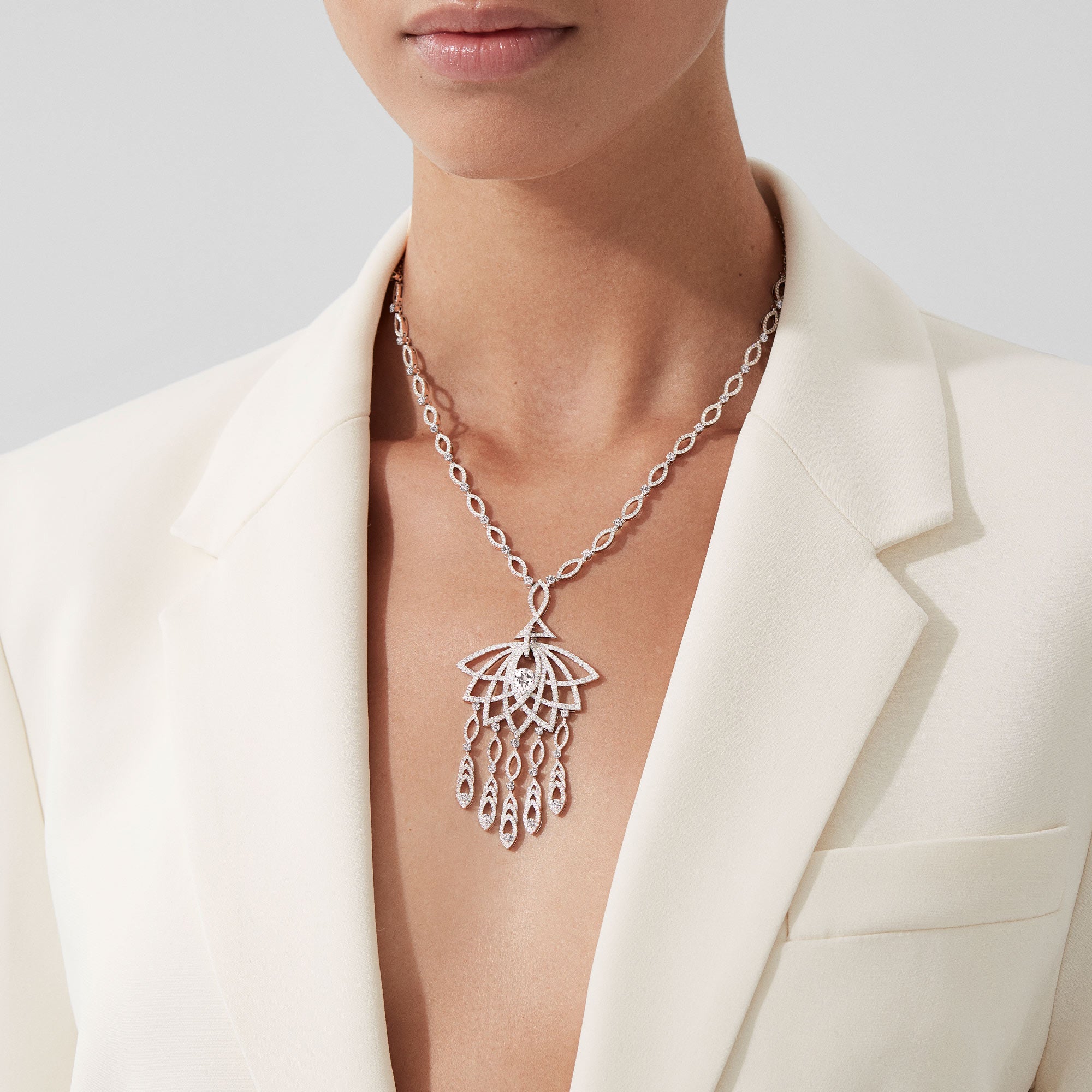 Lotus Bloom Diamond Slider Pendant | In 18K White Gold