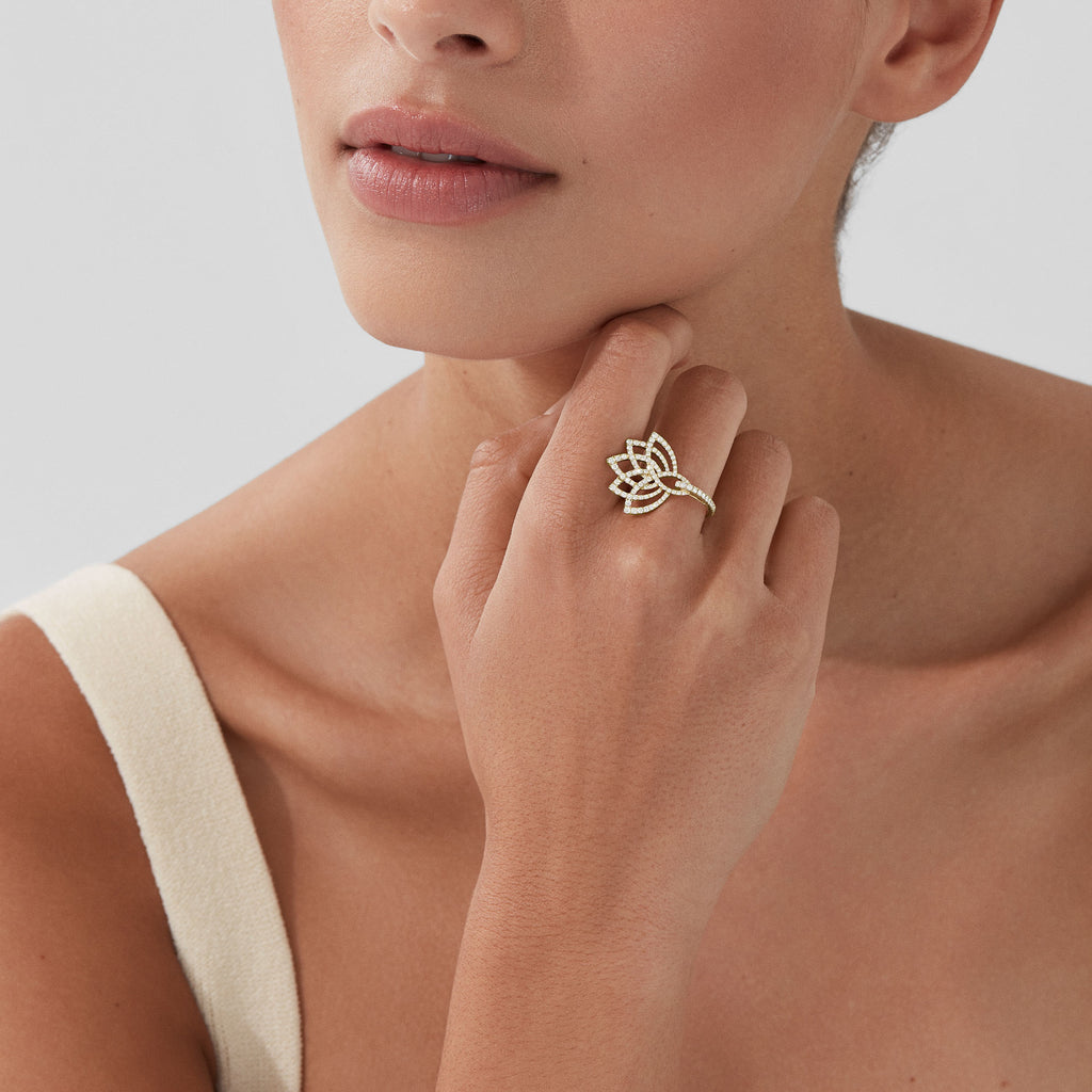 Lotus Blossom Diamond Ring | In 18K Yellow Gold